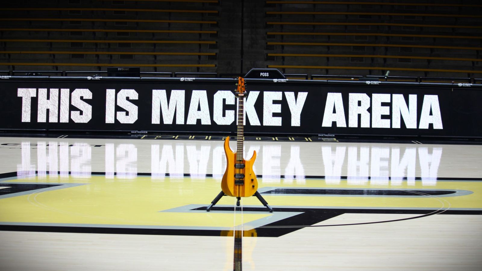 The Mackey guitar on the night before the Purdue vs. IU game. (Purdue University photo/Nick Pompella)