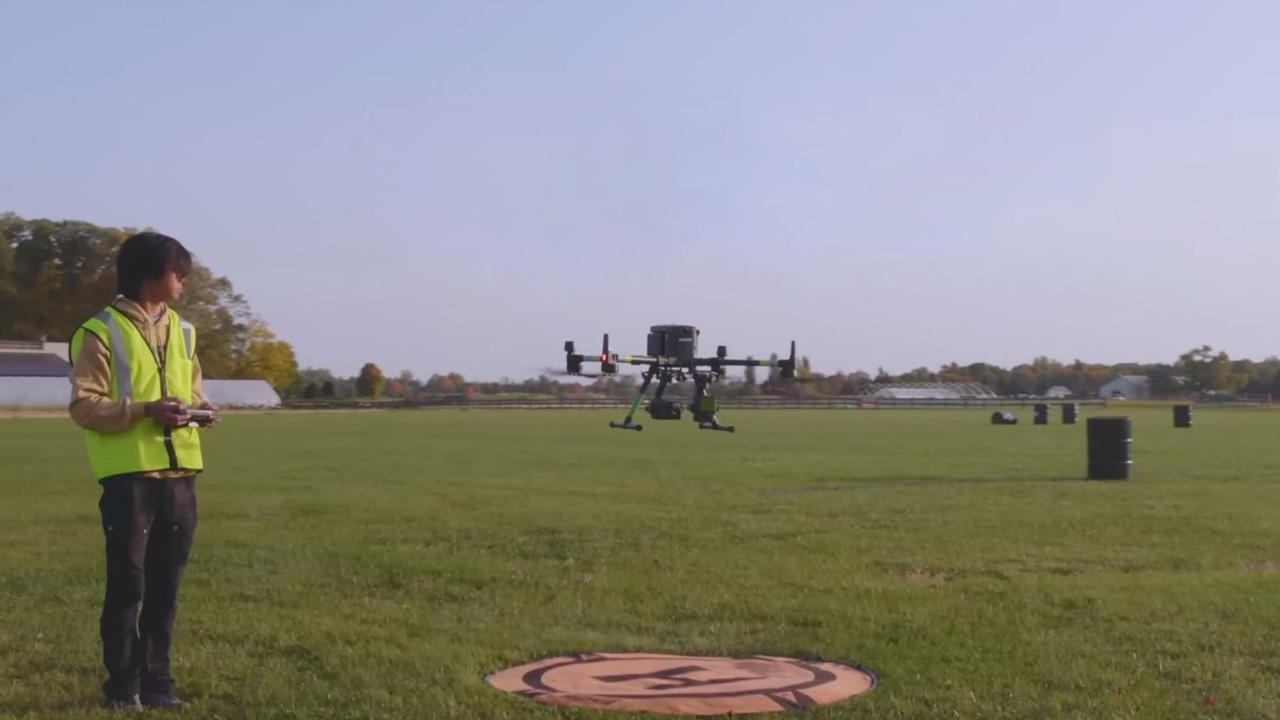 Hudson Tsang, flying a large drone (Purdue University video)