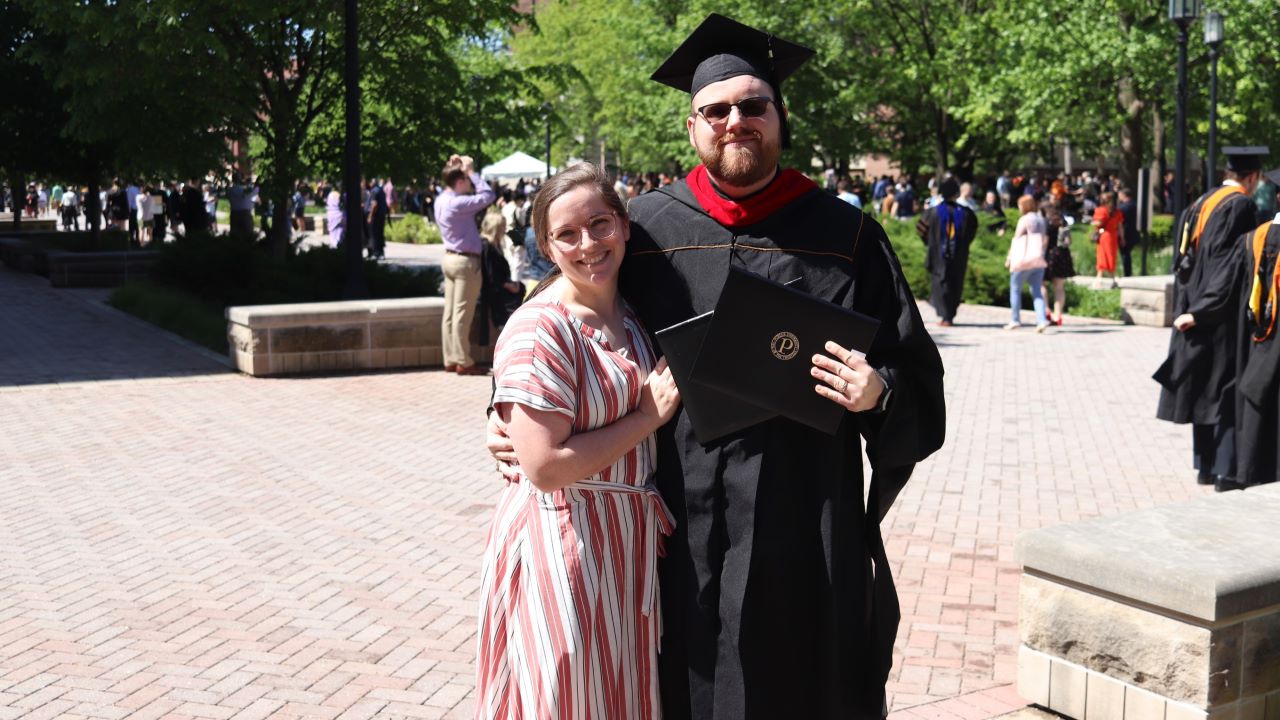 Jordan and Rachel upon his graduation with a second Purdue Polytechnic degree. (Photo provided: Rachel Ashley)