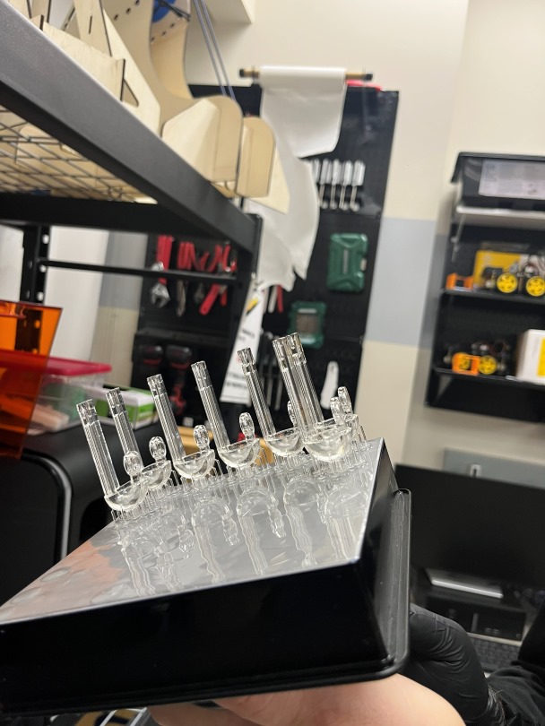 These are the finger inserts, which are ultimately incorporated into the glove. They were made using a 3D printer.