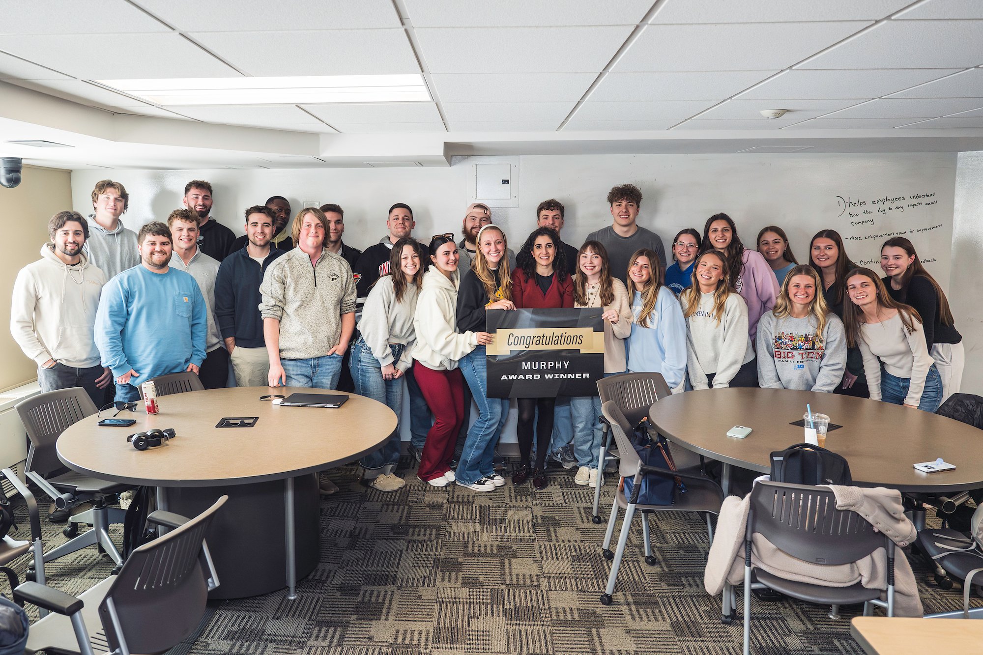 Hammoud and her class on the day she received the Murphy Award. (Purdue University photo/Rebecca Robiños)