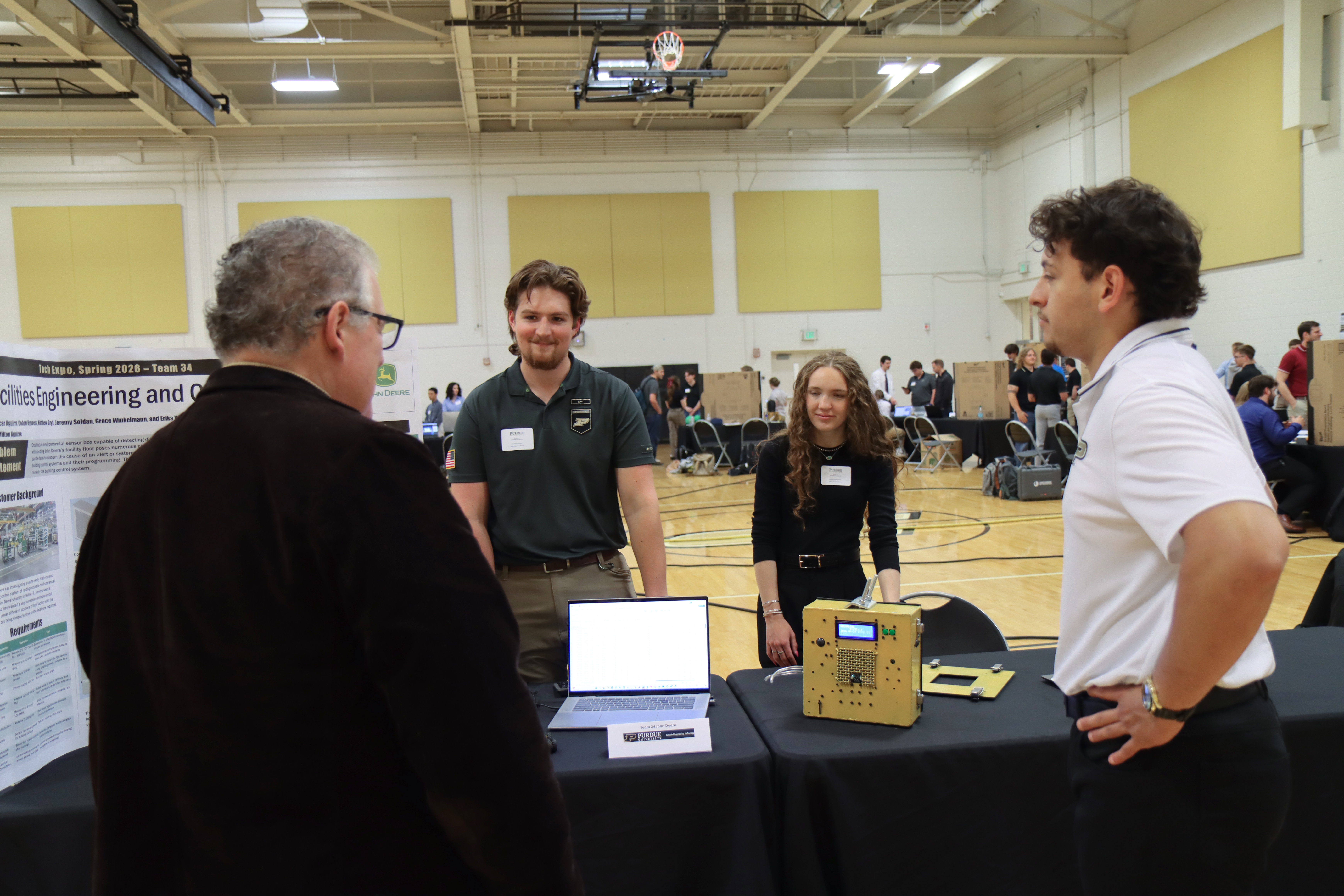 Engineering Technology students demonstrate their senior capstone project at the Spring 2026 Tech Expo. (Purdue University photo/Zach Rodimel)