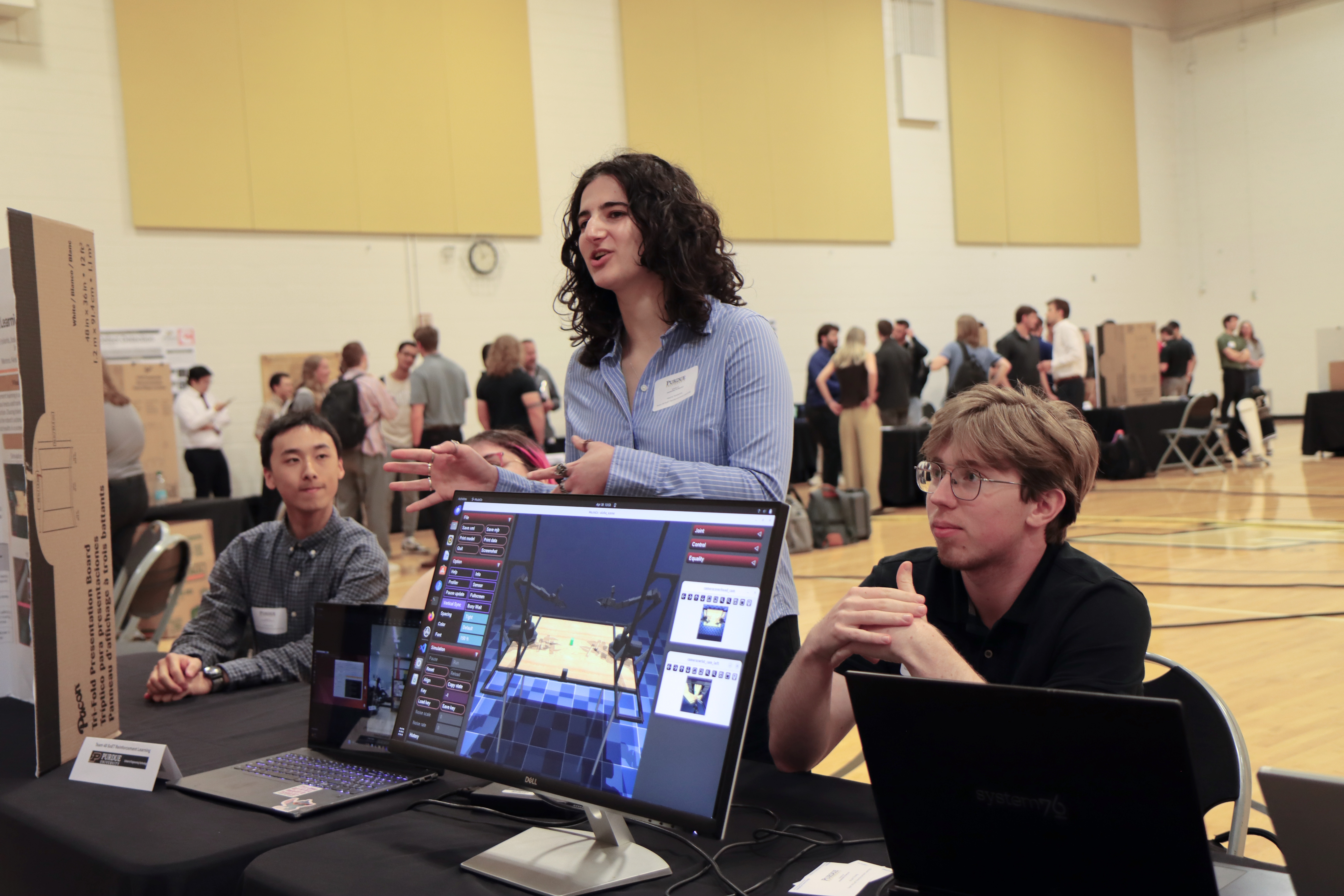 Engineering Technology students demonstrate their senior capstone project at the Spring 2026 Tech Expo. (Purdue University photo/Zach Rodimel)