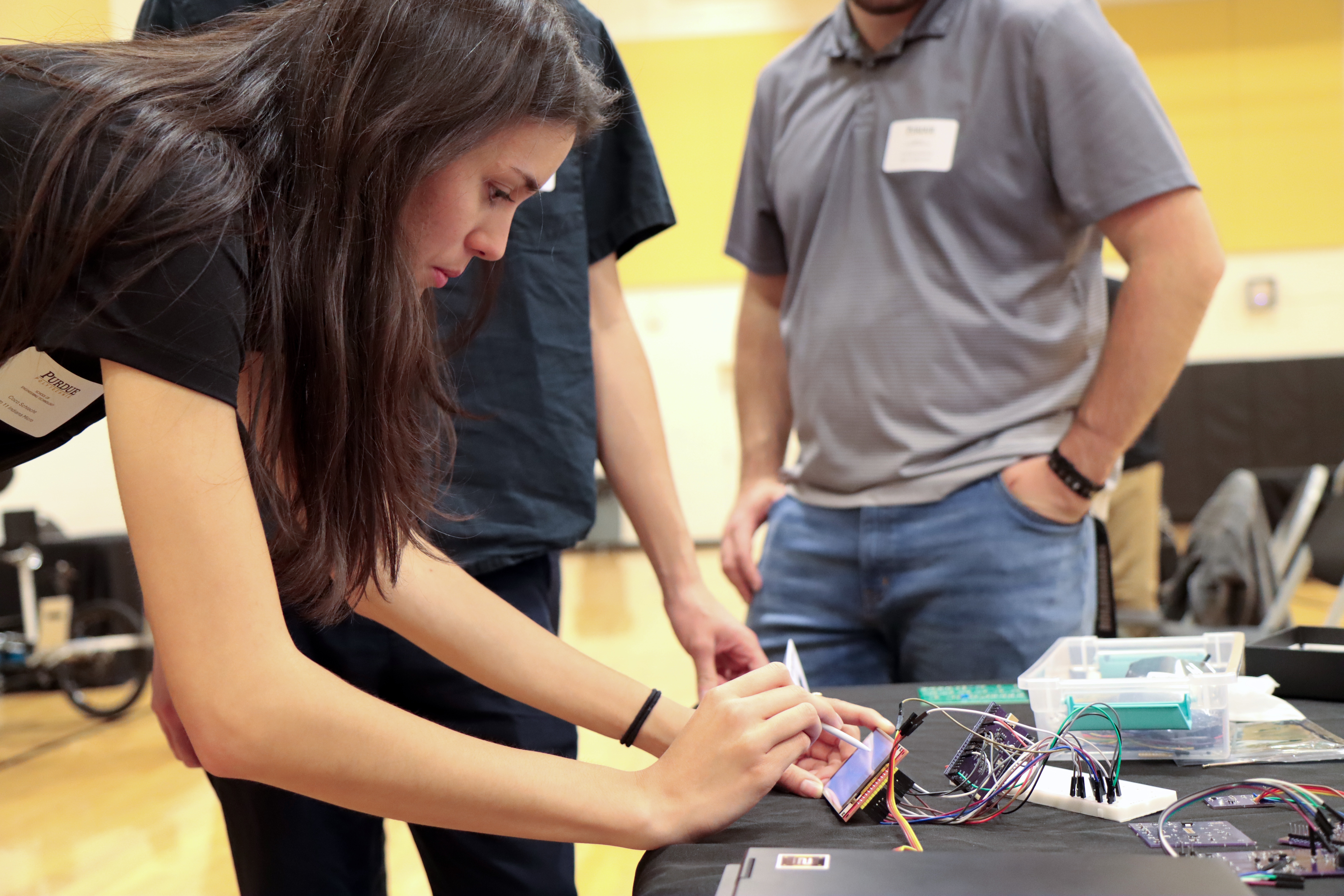 Engineering Technology students demonstrate their senior capstone project at the Spring 2026 Tech Expo. (Purdue University photo/Zach Rodimel)