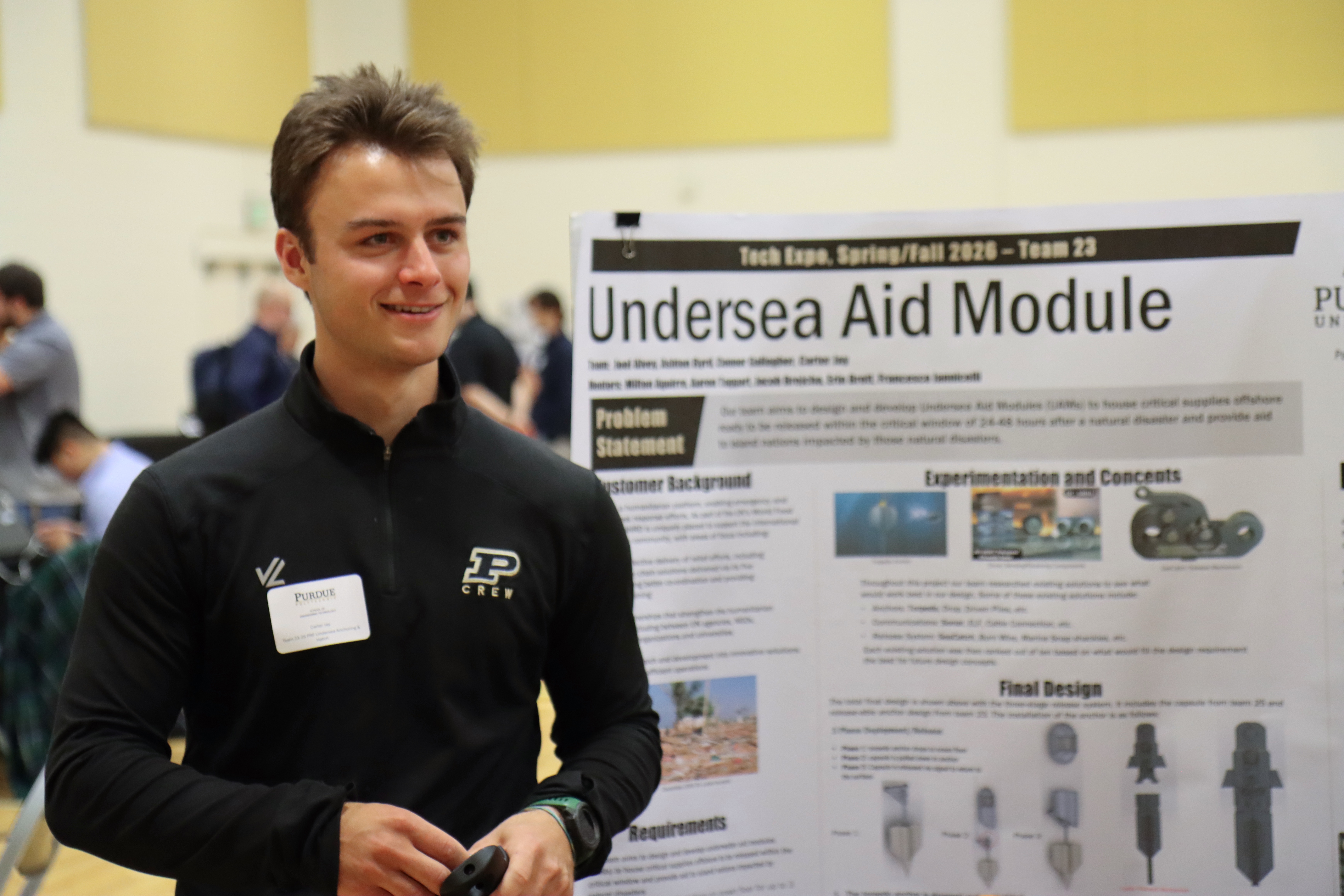Engineering Technology students demonstrate their senior capstone project at the Spring 2026 Tech Expo. (Purdue University photo/Zach Rodimel)
