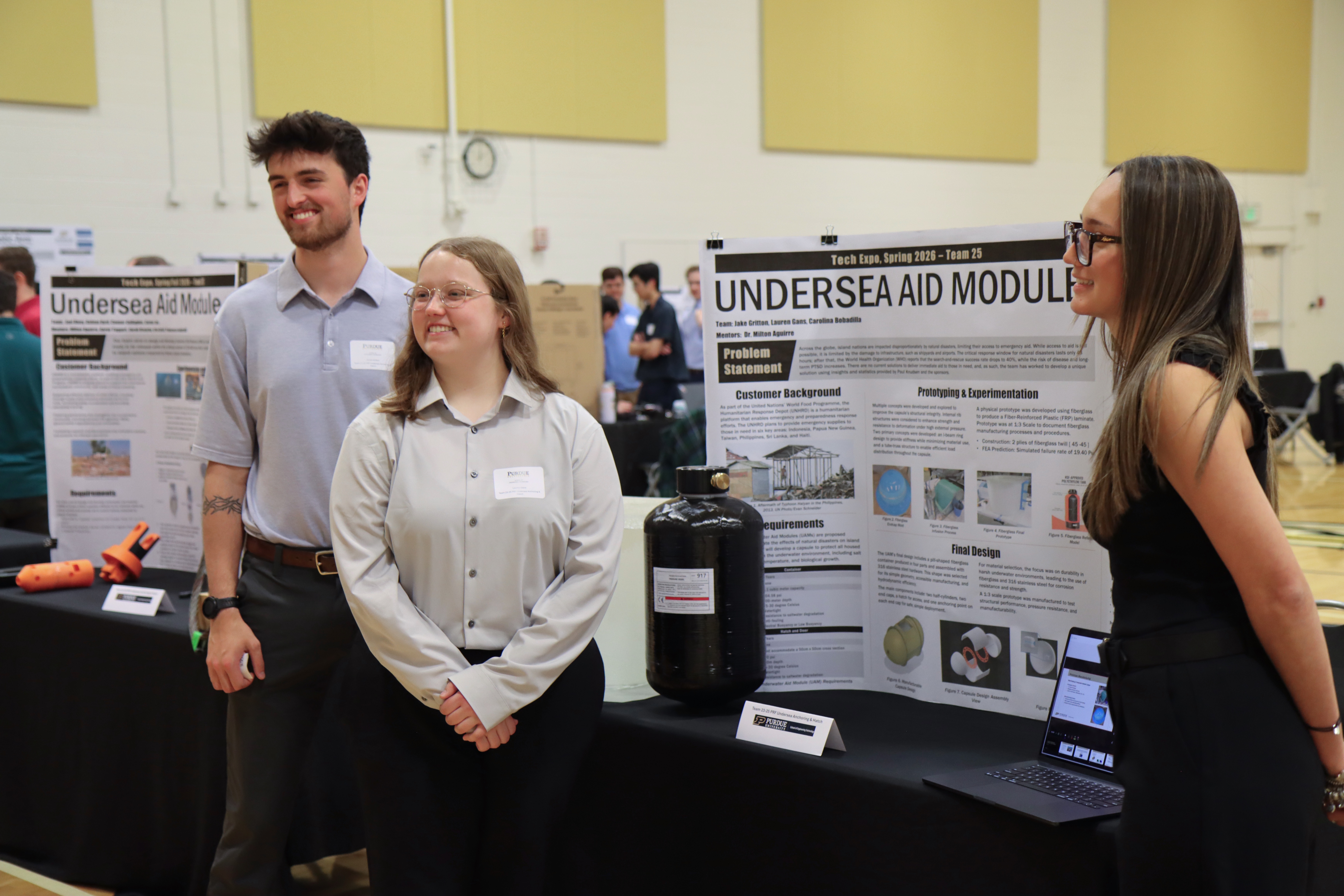 Engineering Technology students demonstrate their senior capstone project at the Spring 2026 Tech Expo. (Purdue University photo/Zach Rodimel)
