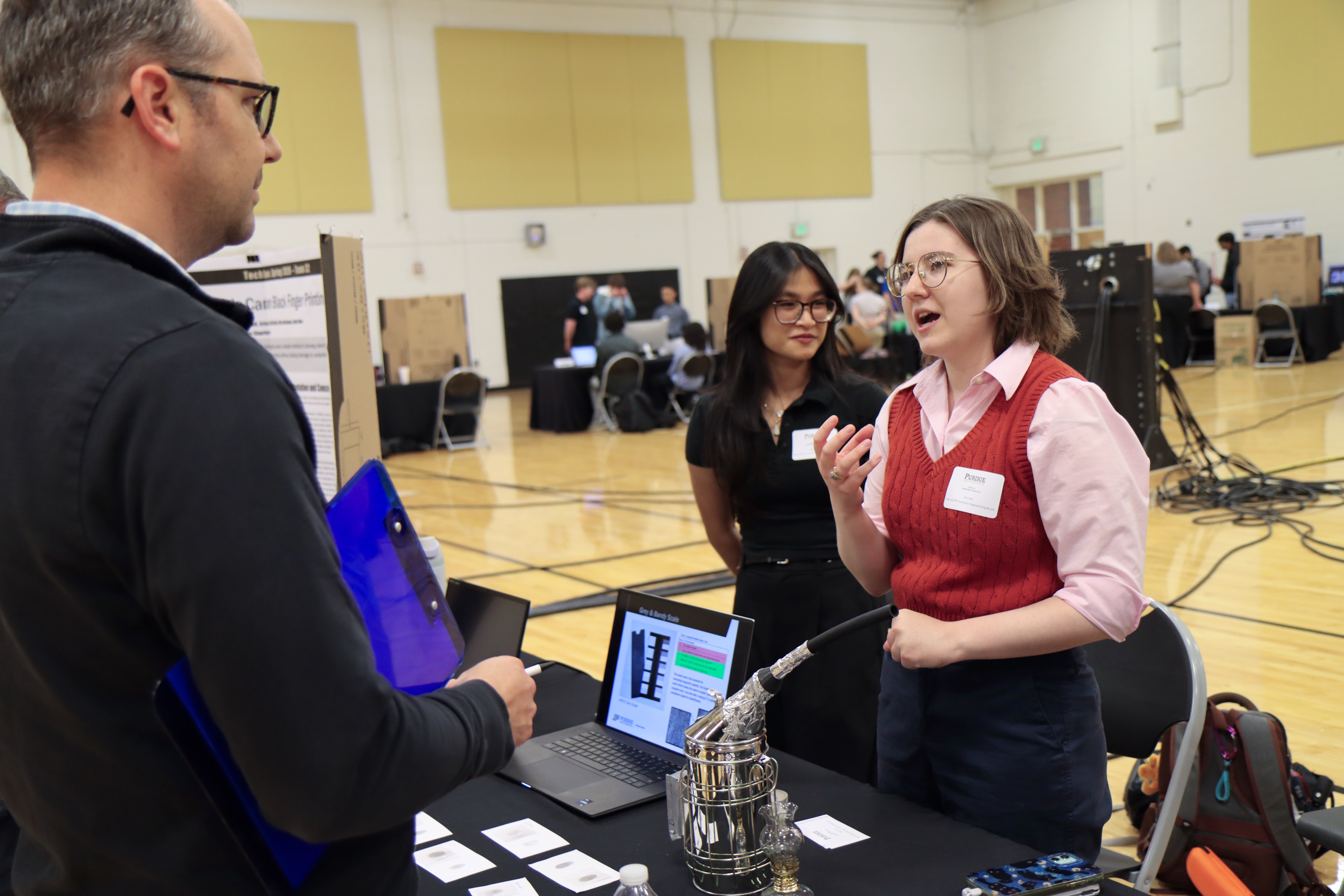 Engineering Technology students demonstrate their senior capstone project at the Spring 2026 Tech Expo. (Purdue University photo/Zach Rodimel)