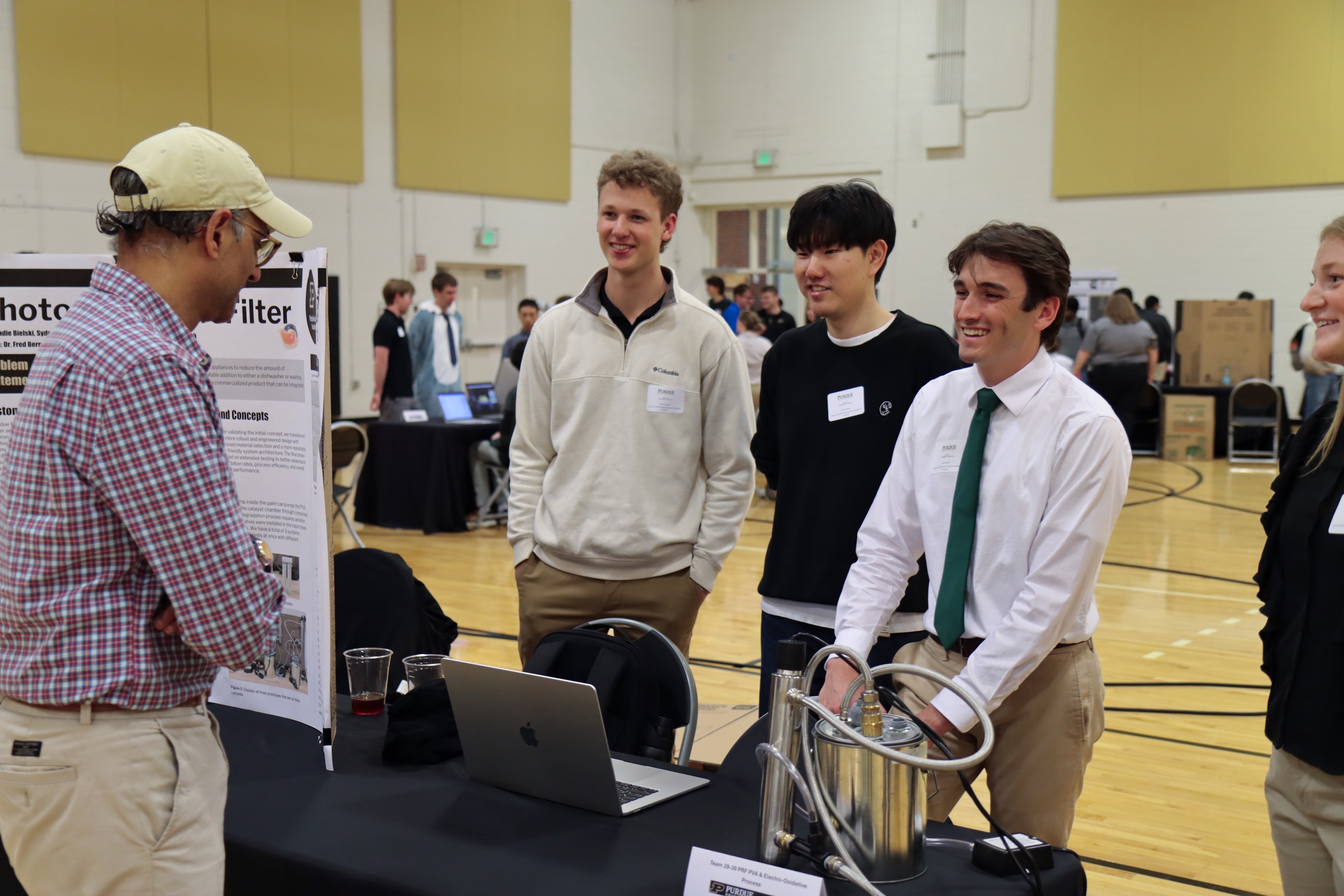Engineering Technology students demonstrate their senior capstone project at the Spring 2026 Tech Expo. (Purdue University photo/Zach Rodimel)