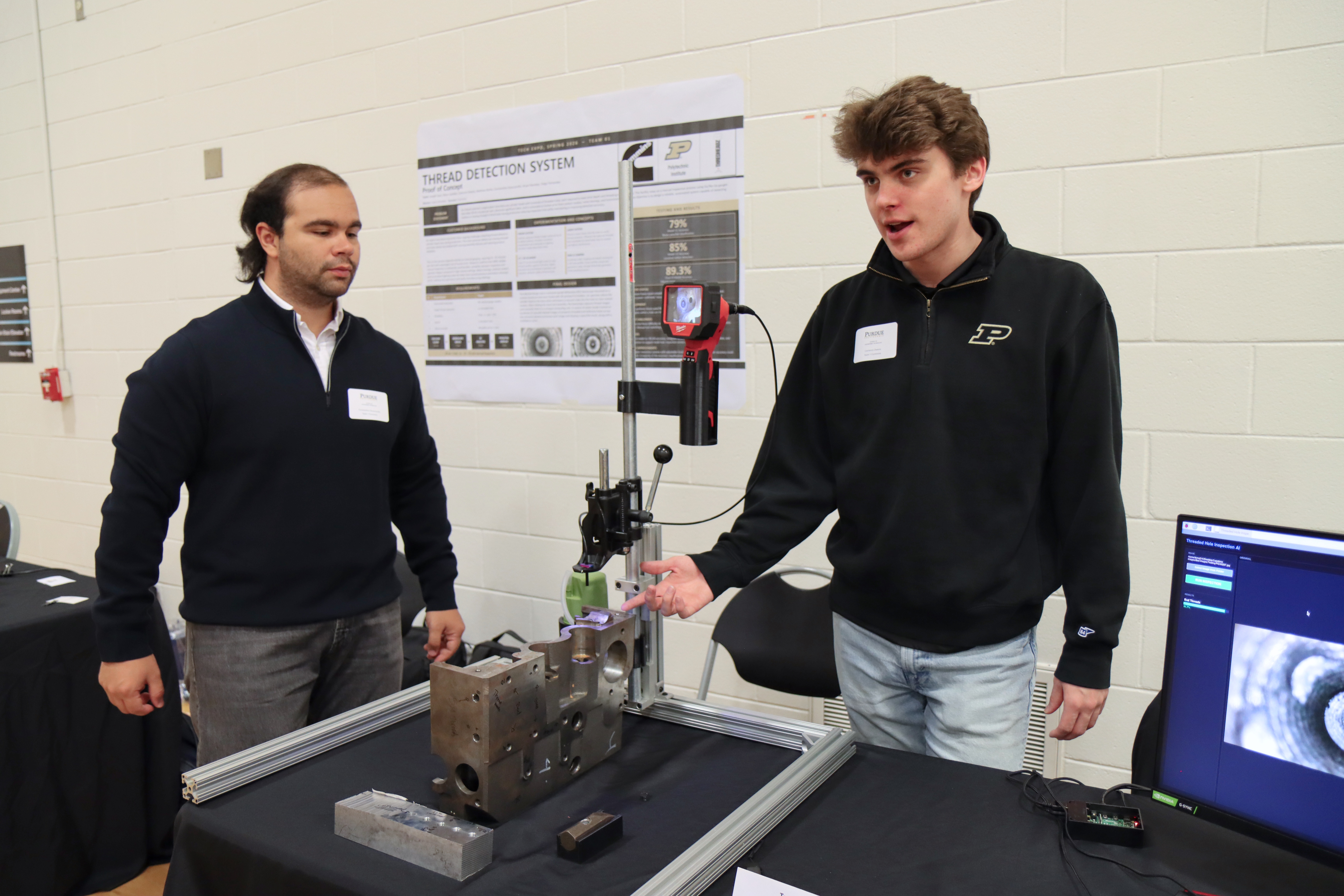 Engineering Technology students demonstrate their senior capstone project at the Spring 2026 Tech Expo. (Purdue University photo/Zach Rodimel)