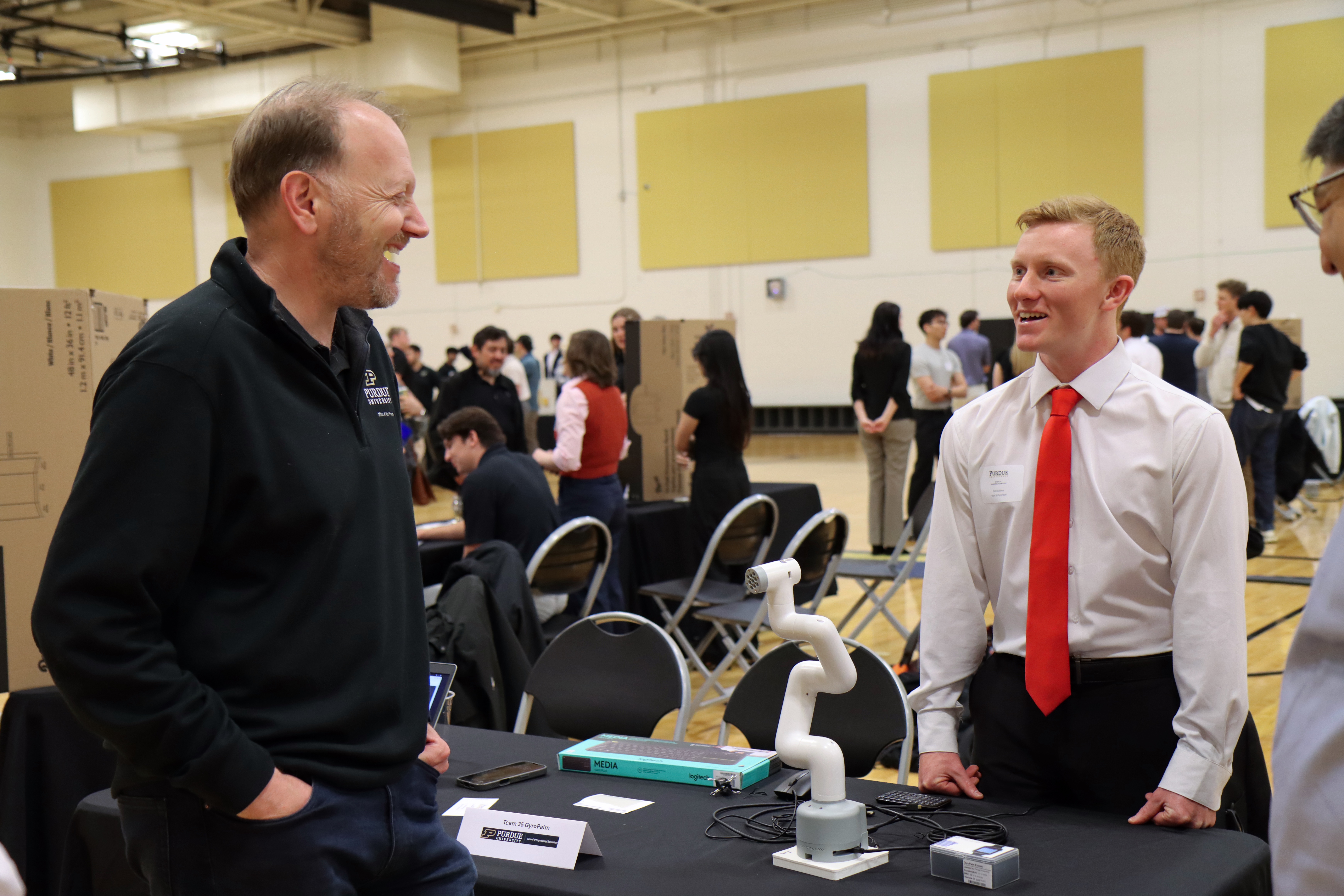 Engineering Technology students demonstrate their senior capstone project at the Spring 2026 Tech Expo. (Purdue University photo/Zach Rodimel)