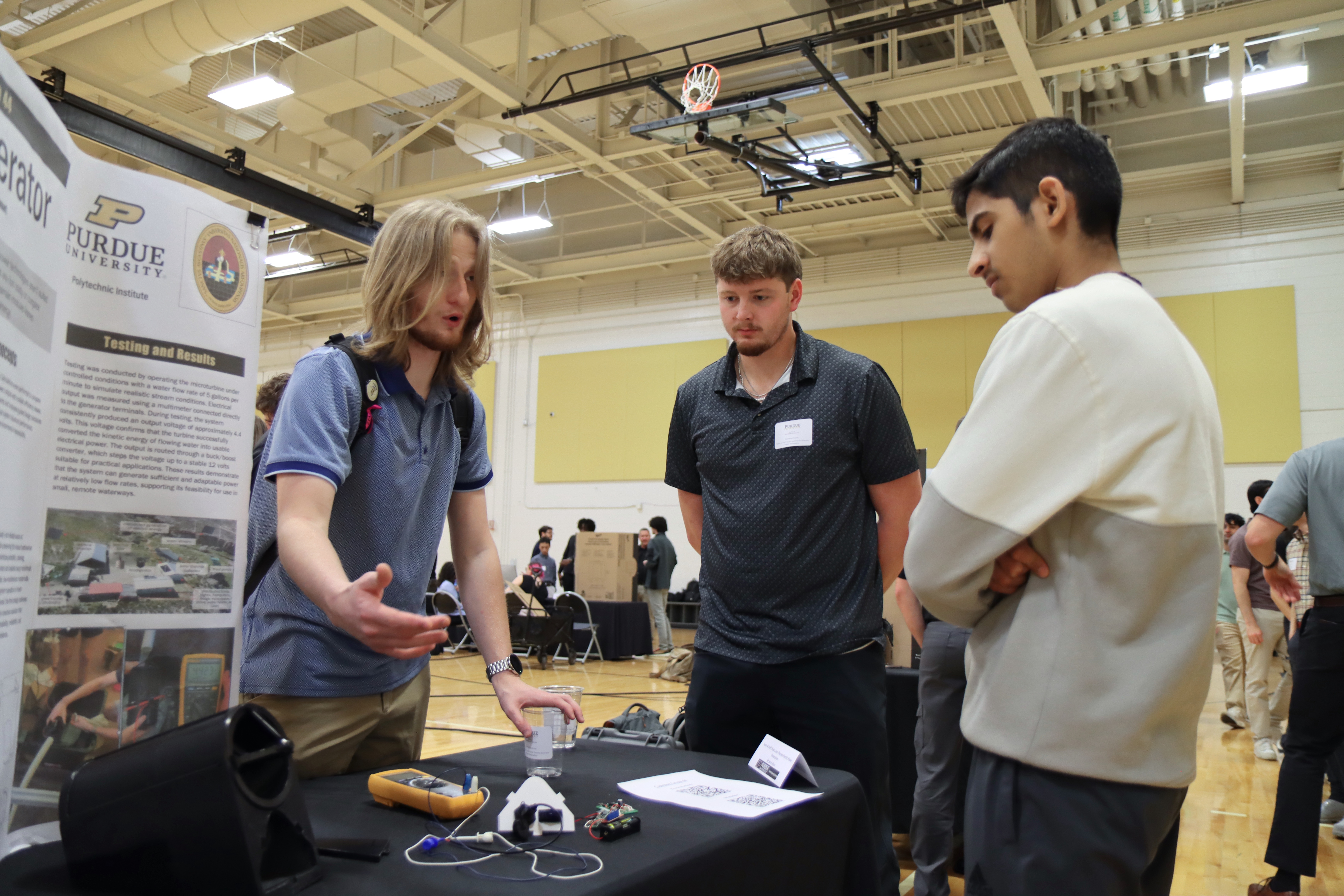 Engineering Technology students demonstrate their senior capstone project at the Spring 2026 Tech Expo. (Purdue University photo/Zach Rodimel)