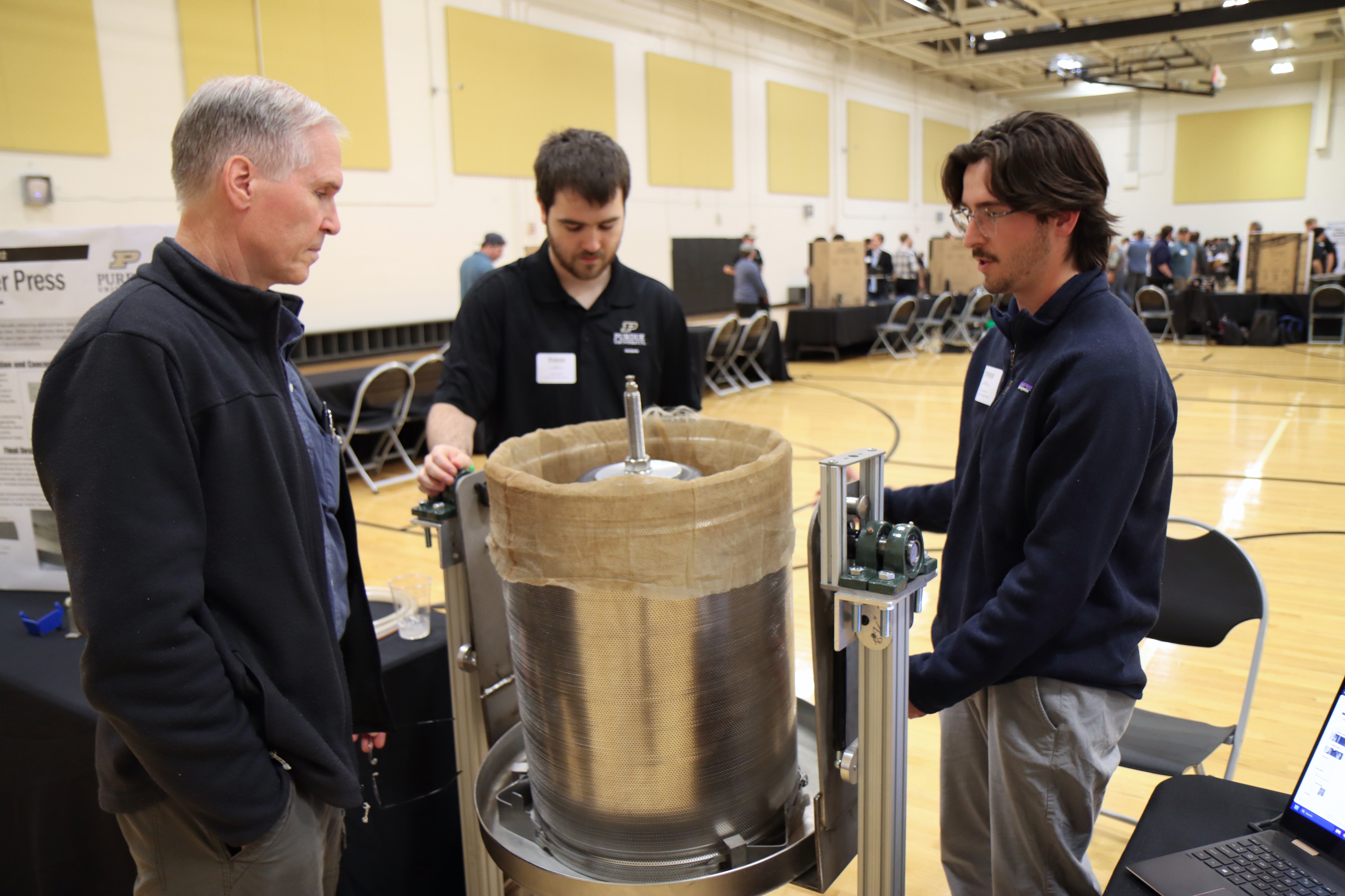 Engineering Technology students demonstrate their senior capstone project at the Spring 2026 Tech Expo. (Purdue University photo/Zach Rodimel)