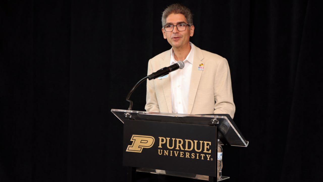 Rami Ghannam speaking at the dedication event on Sept. 15, 2026. (Purdue University photo/John O'Malley)