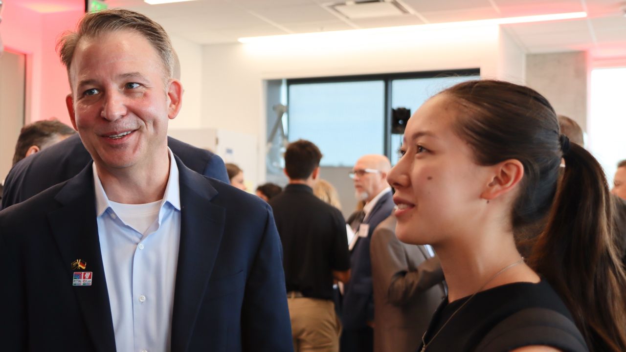 Grant Richards, pictured left, made the initial connection with Rittal and Eplan while abroad at an industry expo. (Purdue University photo/John O'Malley).