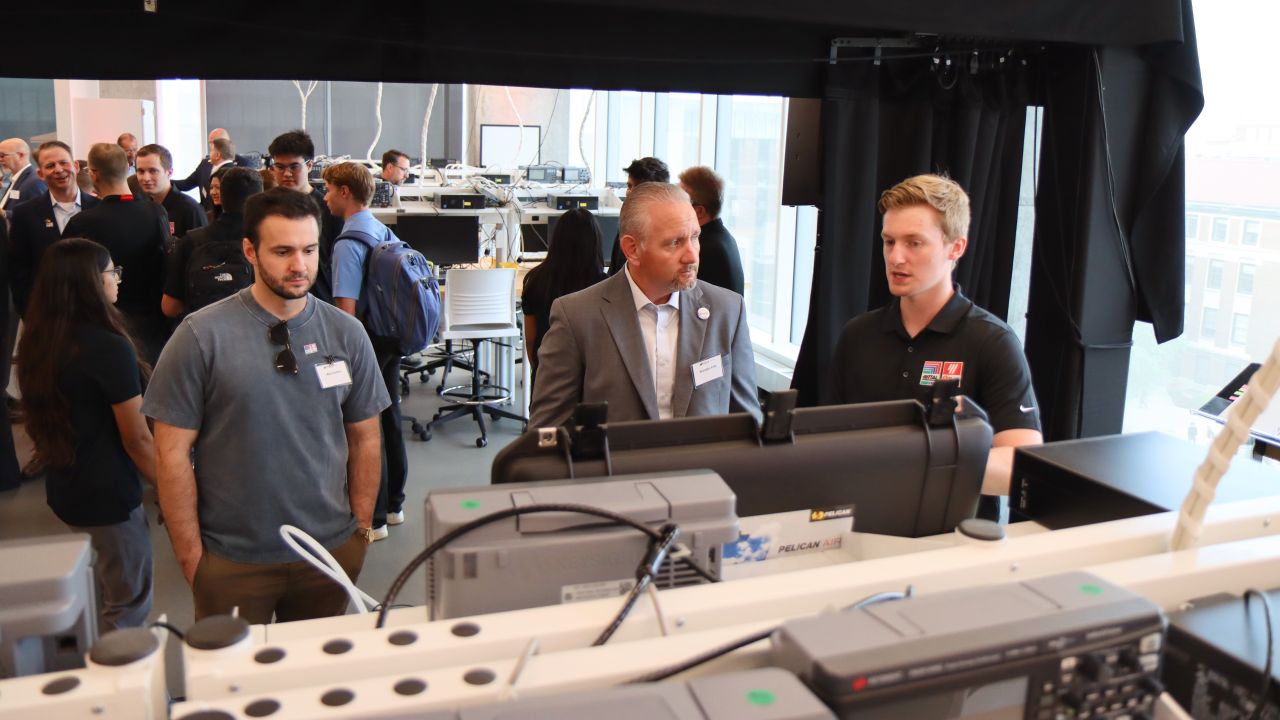 Attendees from Purdue, Rittal, Eplan and the Friedhelm Loh Group explored the newly opened facility on Sept. 15, 2026. (Purdue University photo/John O'Malley)
