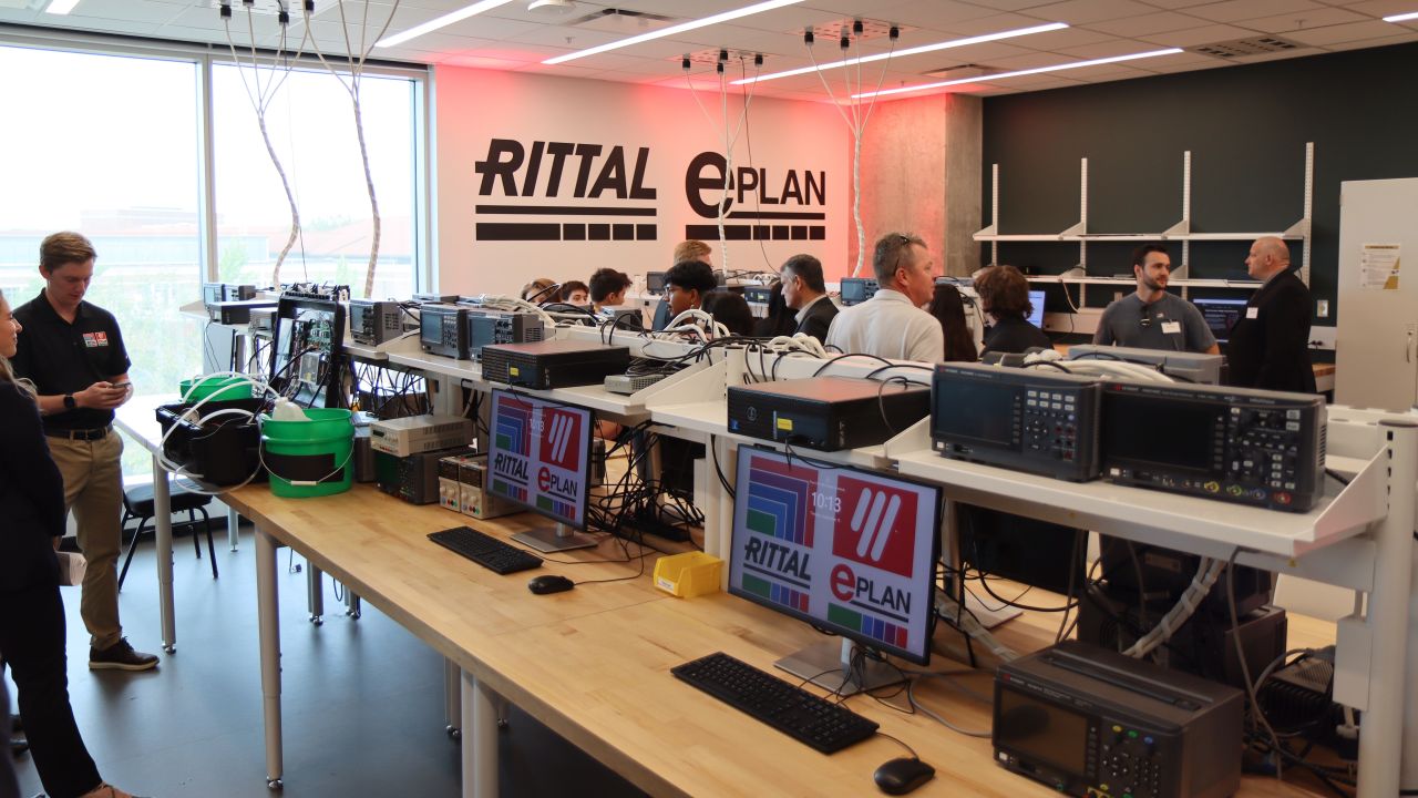 The new Eplan lab provides students with software for computer-aided engineering and electrical design, while the new Rittal lab gives students practical training with physical infrastructure, including industrial enclosures, power distribution systems, and automation hardware. (Purdue University photo/John O'Malley)