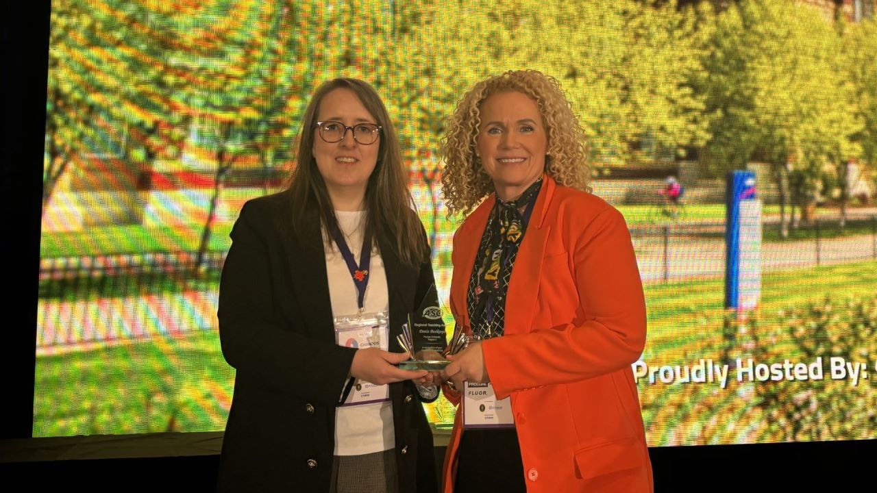 Deniz Besiktepe (left) receiving her ASC Regional Teaching Award. (Photo provided)