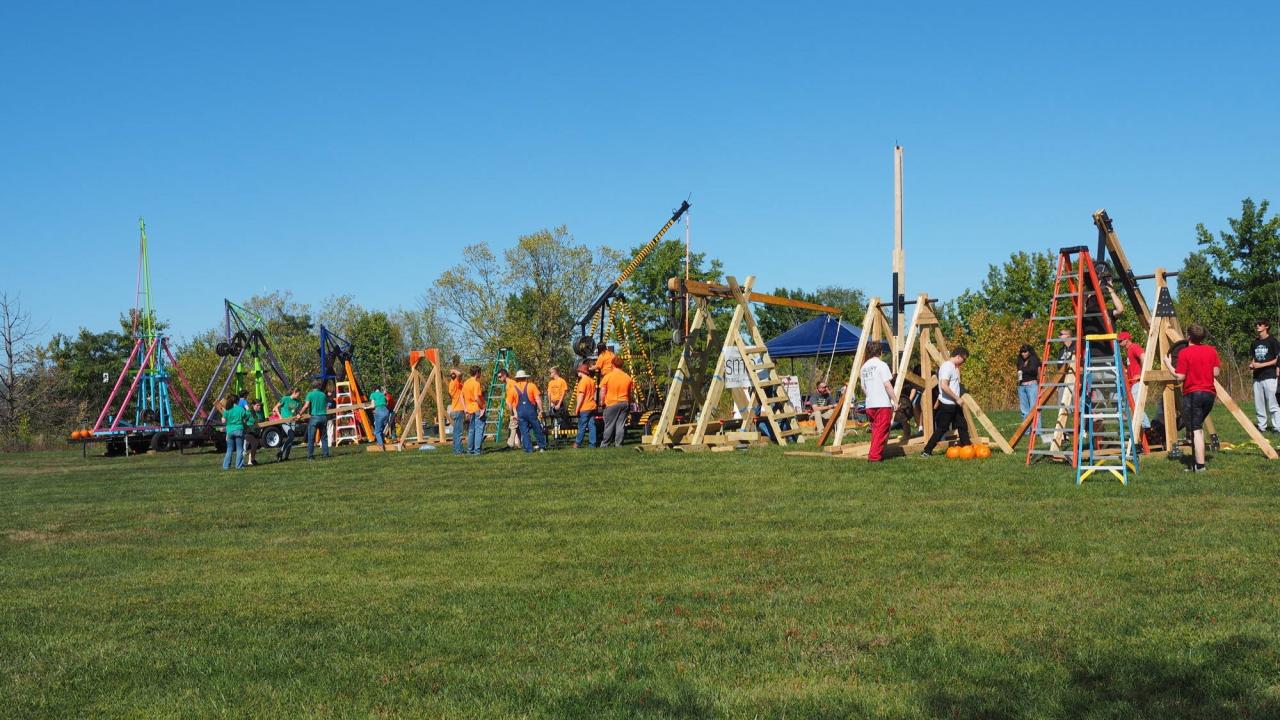 The student-made catapults launched over 100 pumpkins at New Albany's 2025 Pumpkin Chunking event. (Photo provided)