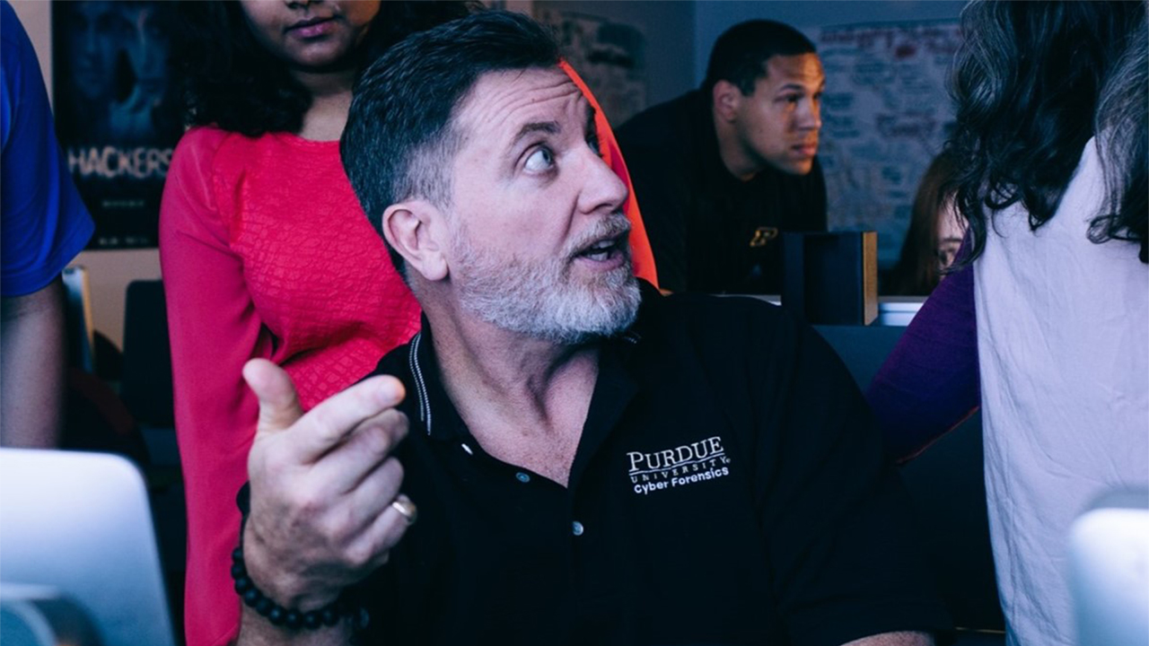 Marcus Rogers in Purdue Polytechnic's Cyber Forensics Lab. (Purdue University photo)