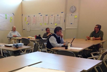 Olin College's Mark Somerville, Jon Stolk, and Rob Martello facilitate a workshop with Purdue Polytech faculty fellows