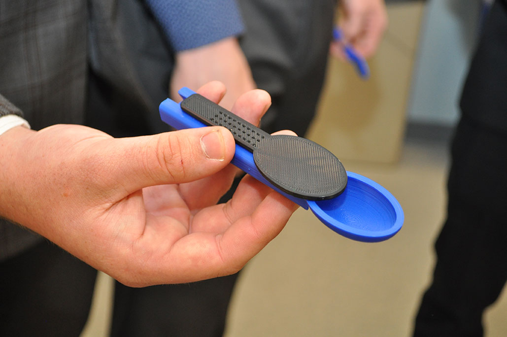 Design & Innovation students were awarded a grant to advance the Seal Spoon, their invention for Parkinson’s patients. (Purdue University photo/John O'Malley)