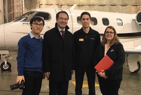 Left to right: An aviation student, Hong Lei, Colin Gifford, & Vicki Gilbert