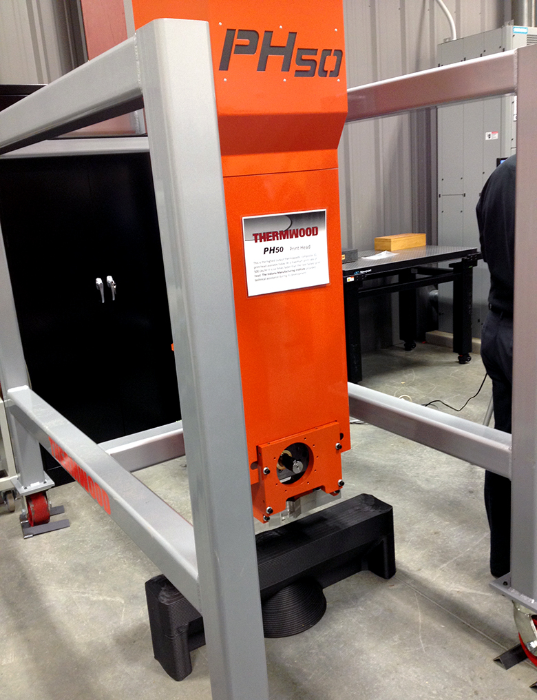 The IMI includes the Thermwood thermoplastic composite 3D printer, which has a maximum print rate of 500 lbs/hr.