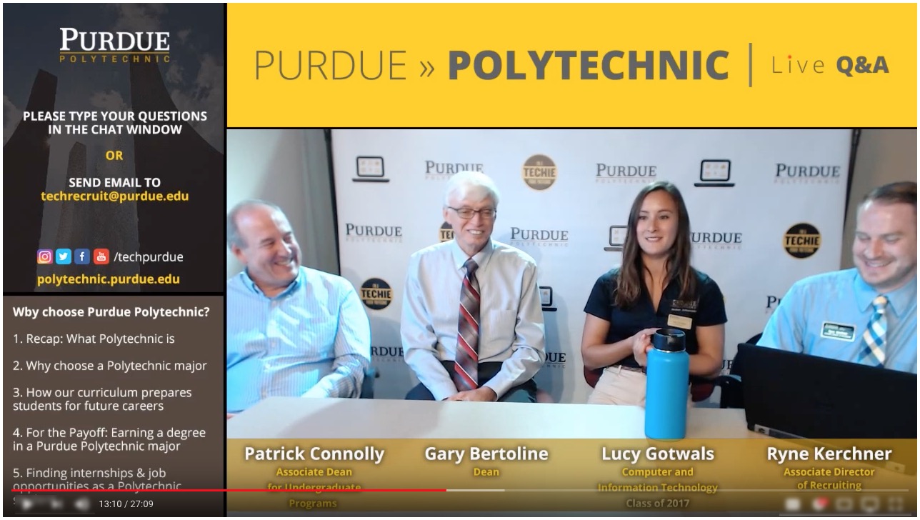 Pat Connolly, Gary Bertoline, Lucy Gotwals ('17 CIT), and Ryne Kerchner participate in a live YouTube broadcast