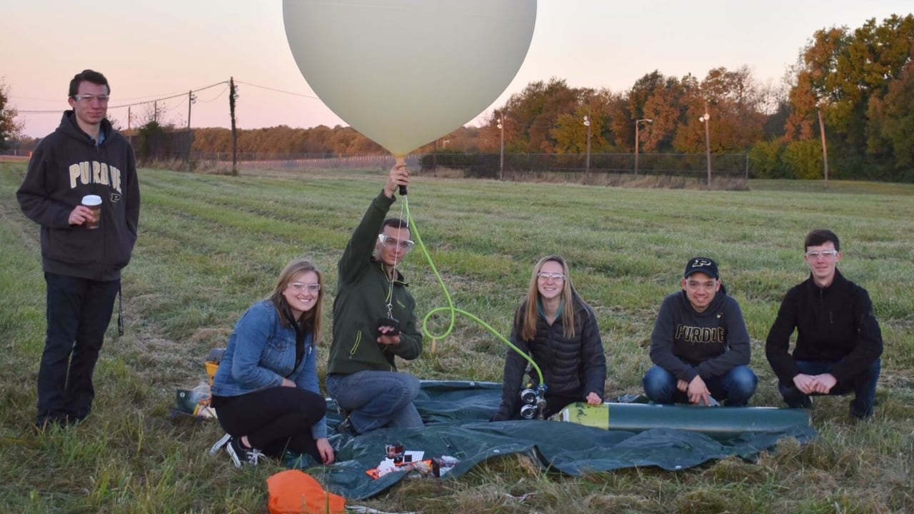 Purdue AMET's aerospace team: Josh Tolemy, Kathryn Maly, Max Faiman, Grace Drukker, Nick Forkey and Michael Cardno