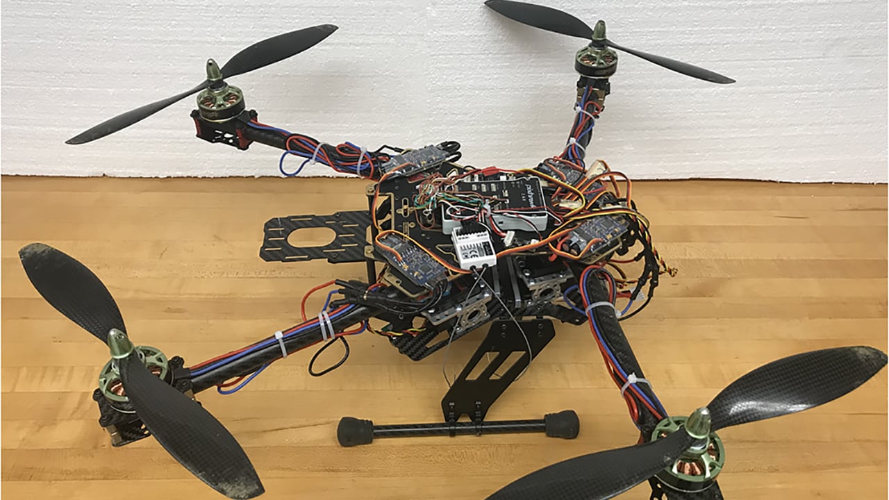 Xiumin Diao, assistant professor of engineering technology, has come up with a patented design for drones, or unmanned aerial vehicles, that works in windy conditions, is more energy-efficient and can handle a larger payload. (Image provided)