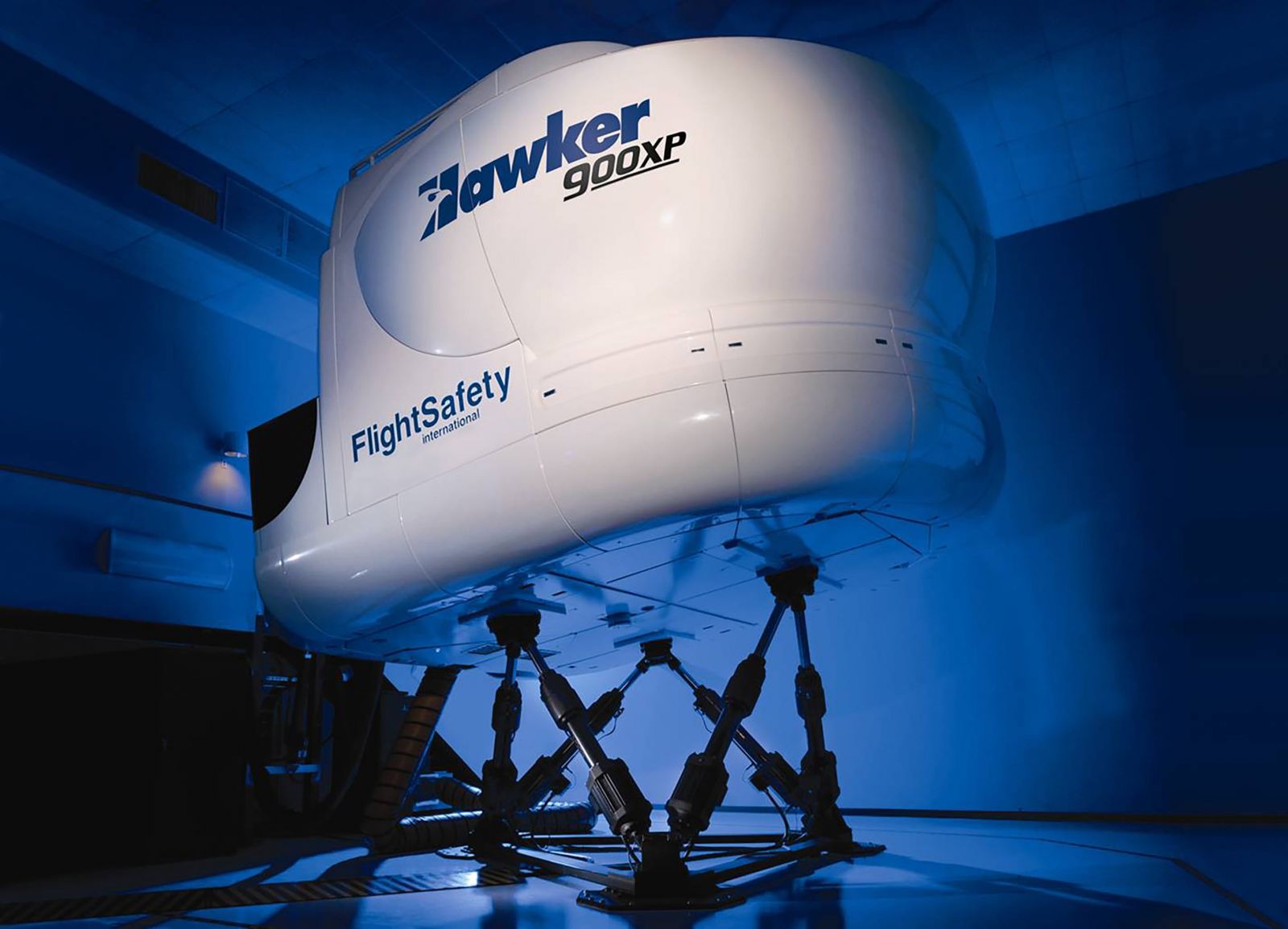 The Hawker 900XP full flight simulator will be added to extensive suite of training devices for students in Purdue Polytechnic Institute’s School of Aviation and Transportation Technology. (Purdue University photo/Polytechnic Institute) A publication-quality photo is available at https://news.uns.purdue.edu/images/2019/hawker-simulator.jpg
