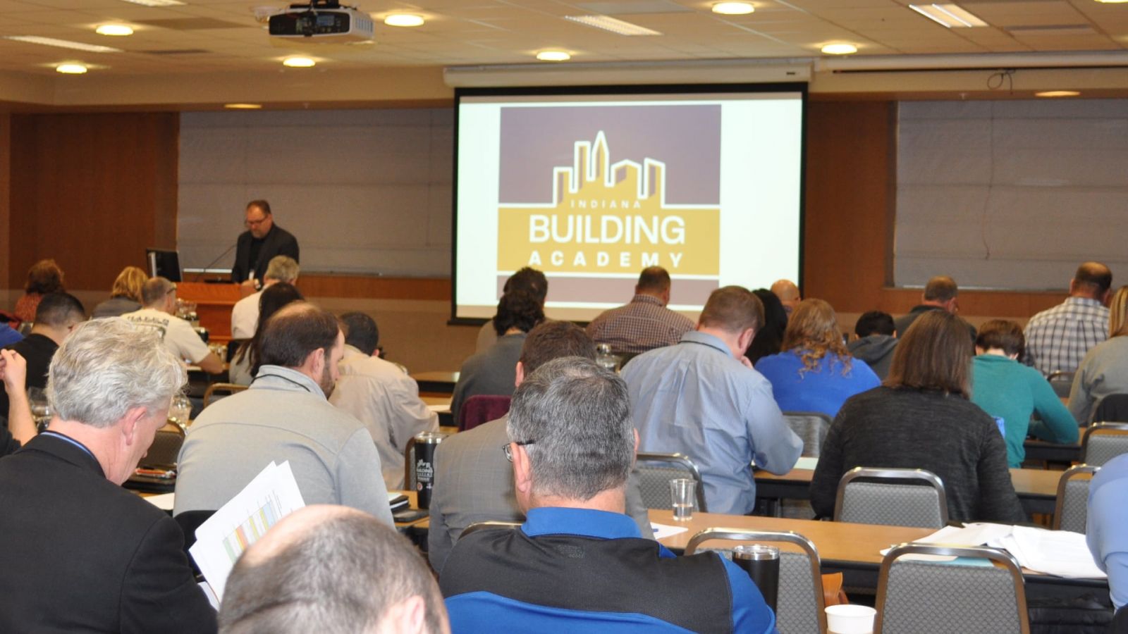 Brad Benhart welcomes attendees to the inaugural Indiana Building Academy