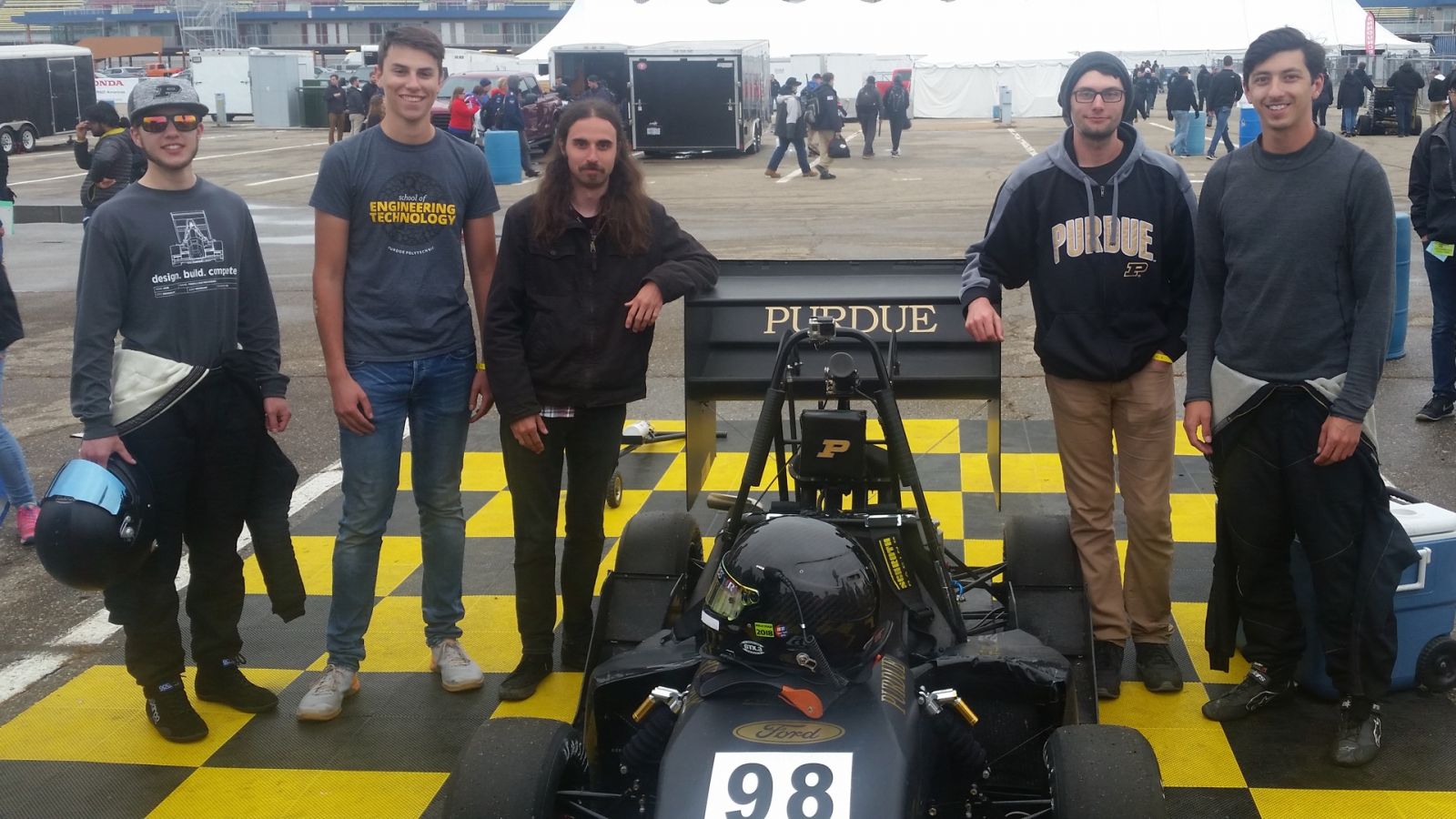 Pictured from left are Brett Miller (senior, mechanical engineering technology), JP Peerbolte (sophomore, mechanical engineering technology, powertrain team lead), William Tyler Ballinger (BS ’18, mechanical engineering technology), Jared Hamilton (BS ’18, mechanical engineering technology) and Brad Sikorski (BS ’18, mechanical engineering technology).