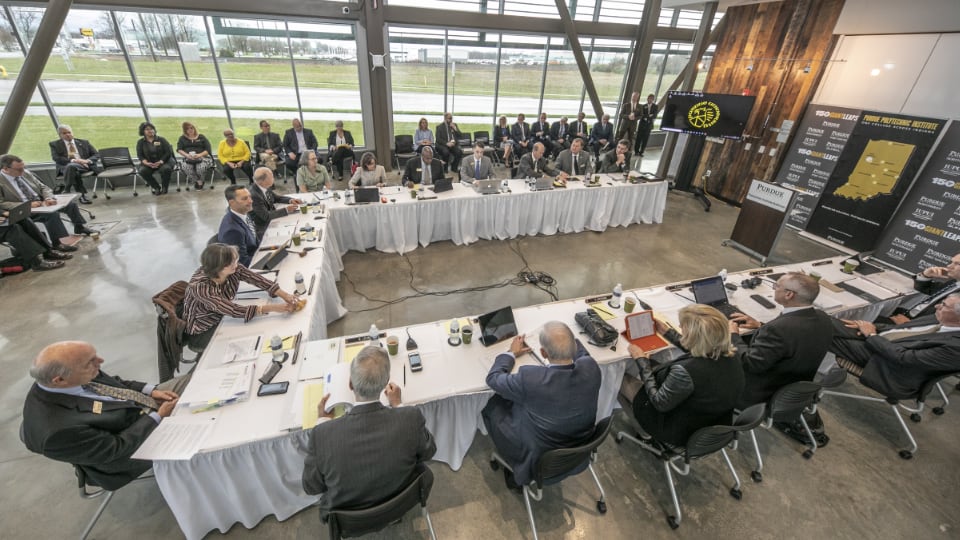 Purdue's Board of Trustees meets at Purdue Polytechnic Anderson in April 2019.