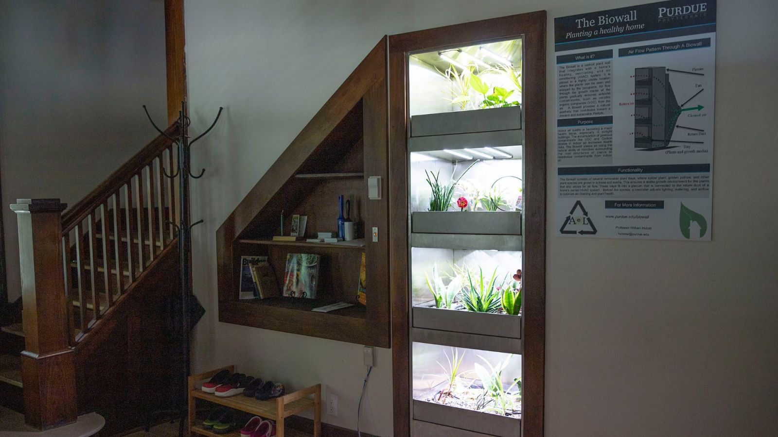 Purdue University researchers installed the Biowall in the ReNEWW house to monitor the performance of the biofilter, the health of the plants present and comfort of residents. (Purdue Research Foundation image/Hope Sale) 