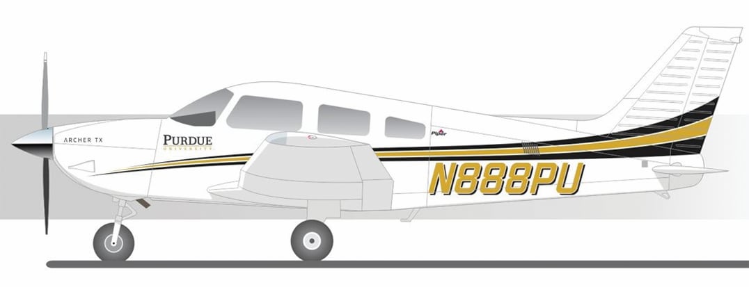 A rendering of one of Purdue's new fleet of Piper Archer aircraft