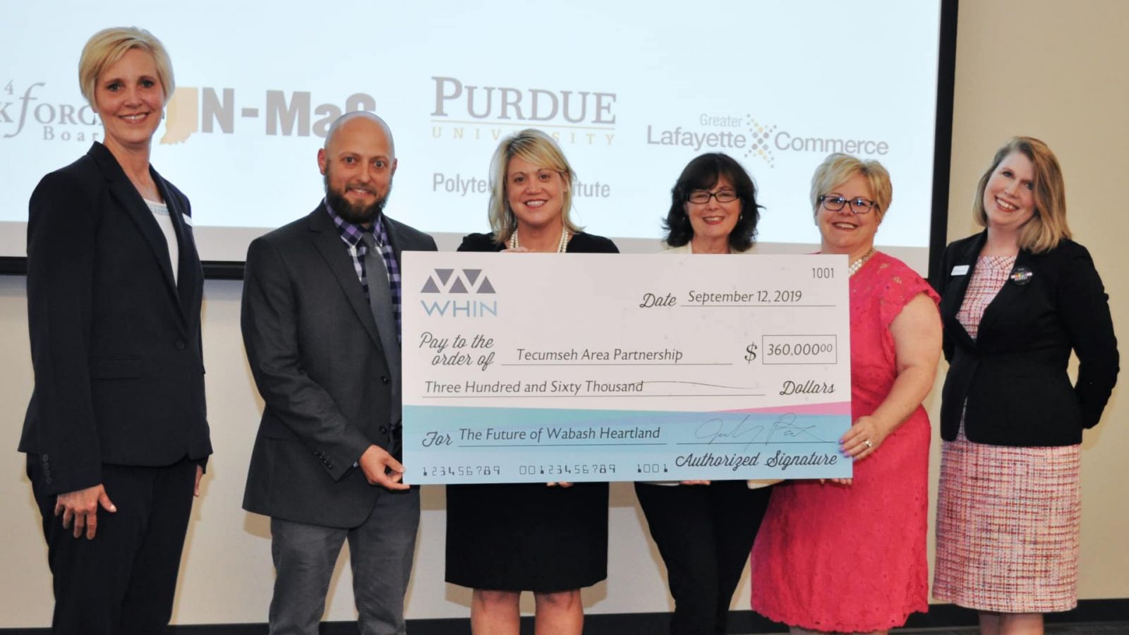 Greg Strimel (second from left) and colleagues from the Indiana Next Generation Manufacturing Competitiveness Center (Sascha Harrell), Tecumseh Area Partnership (Deb Waymire), Greater Lafayette Commerce (Kara Webb) and Ivy Tech Community College.