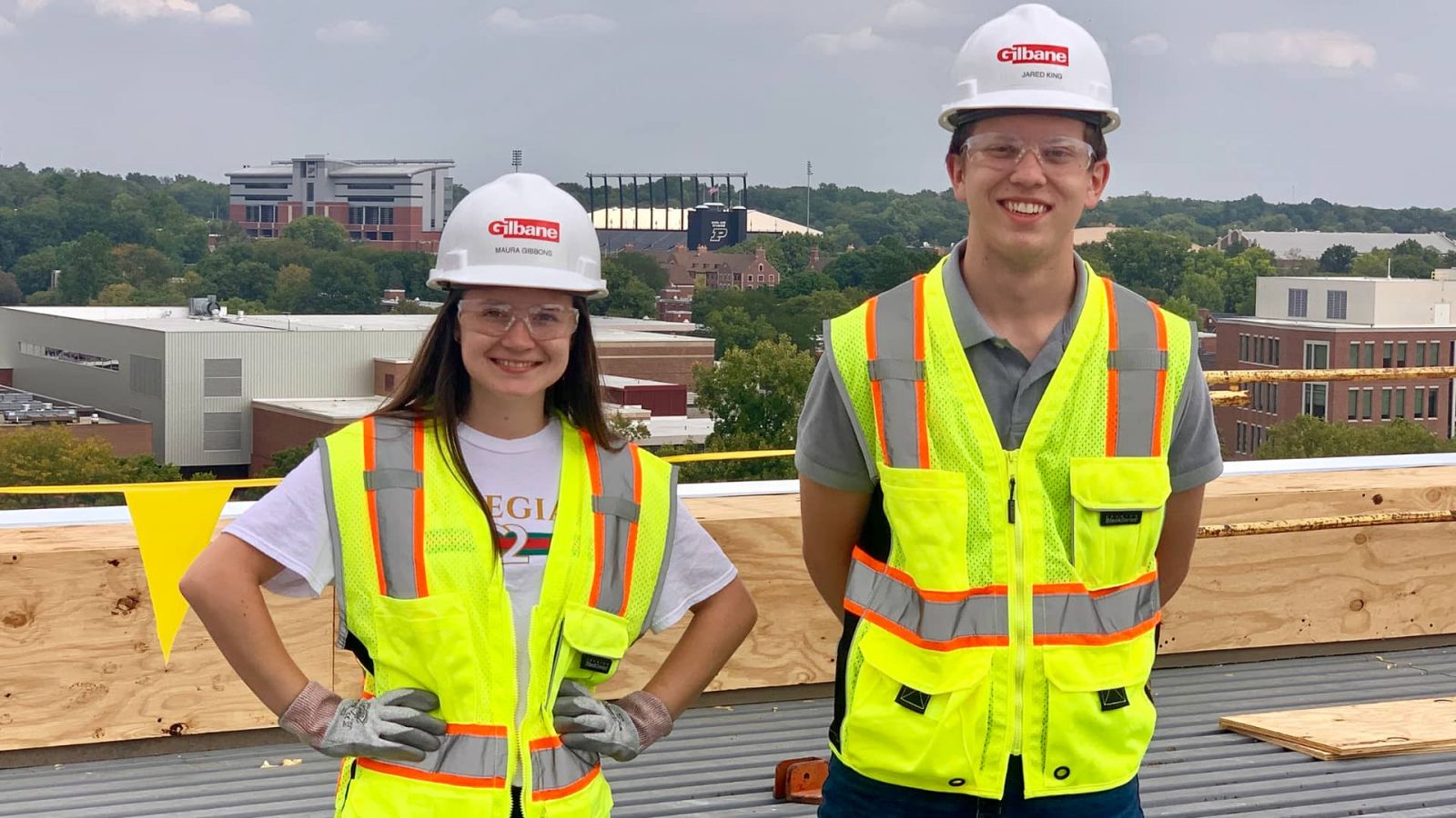 Purdue students Maura Gibbons and Jared King served as construction advocates for Meredith Hall South and Griffin Hall North, two new residence halls currently under construction. (Purdue University Residences/Liz Evans)