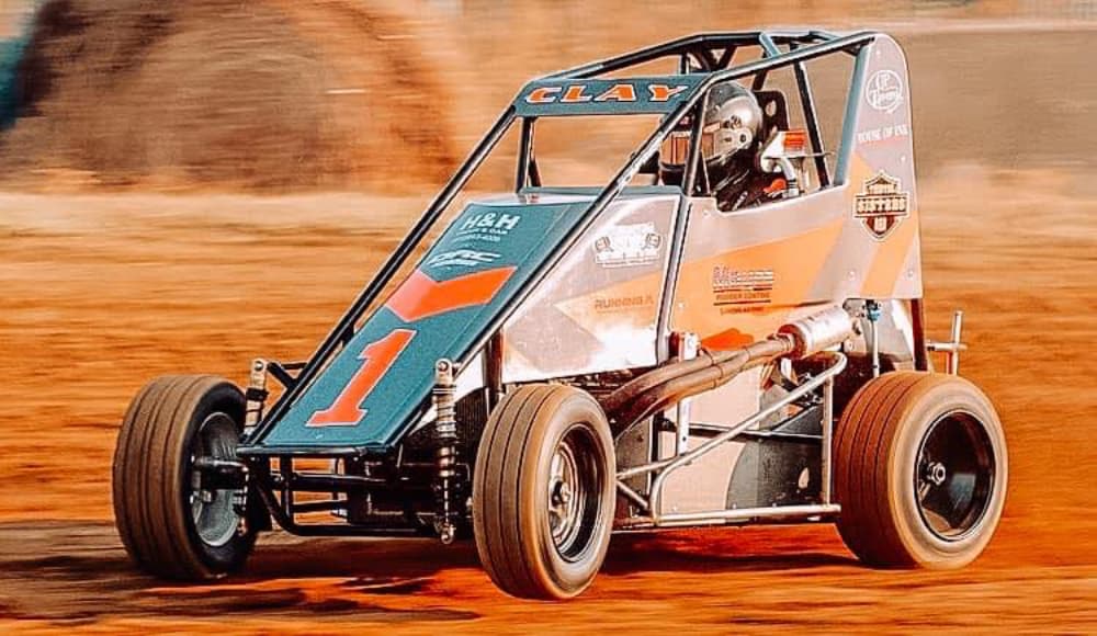 Cory Clay in his three-quarter (TQ) midget, an open-cockpit open-wheel racecar. (Photo courtesy Cory Clay)