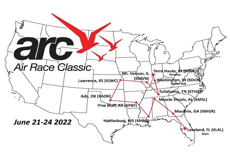 The 45th Air Race Classic is a 2,500-mile zigzag course from Lakeland, Fla., to Terre Haute, Ind.