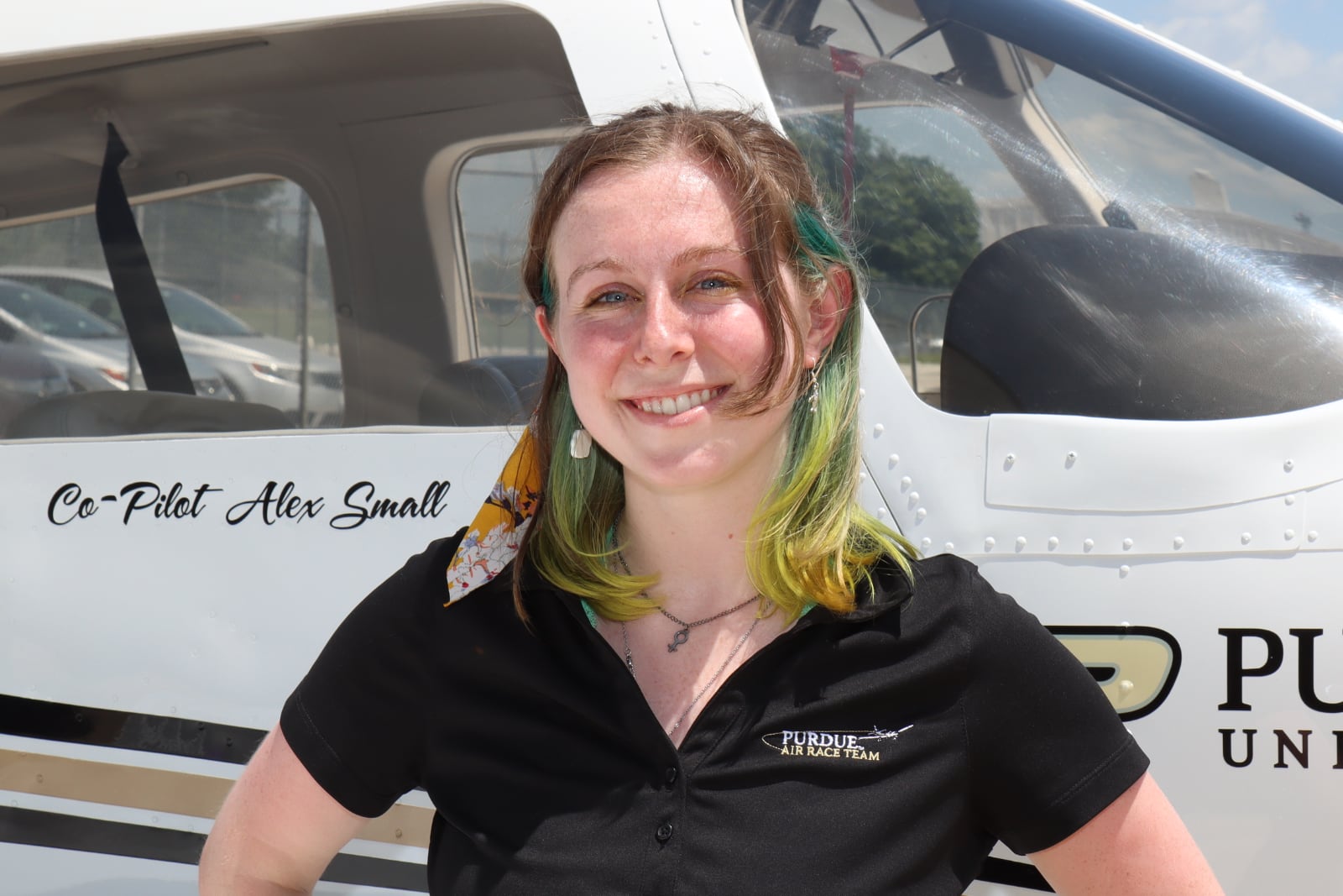 Alex Small, a senior in professional flight and cybersecurity at Purdue University, is one of two pilots flying for Purdue’s Air Race Classic team. (Purdue University photo/John O'Malley)