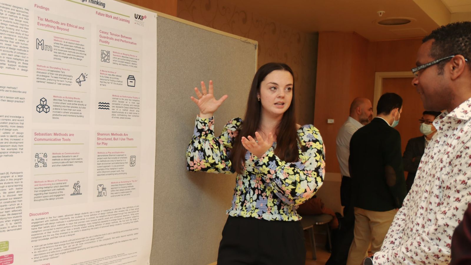 Anne Pivonka, a student majoring in Purdue Polytechnic's UX Design program, presents “Metaphors that Shape Students' Engagement with Design Thinking” (Purdue University photo/John O'Malley)