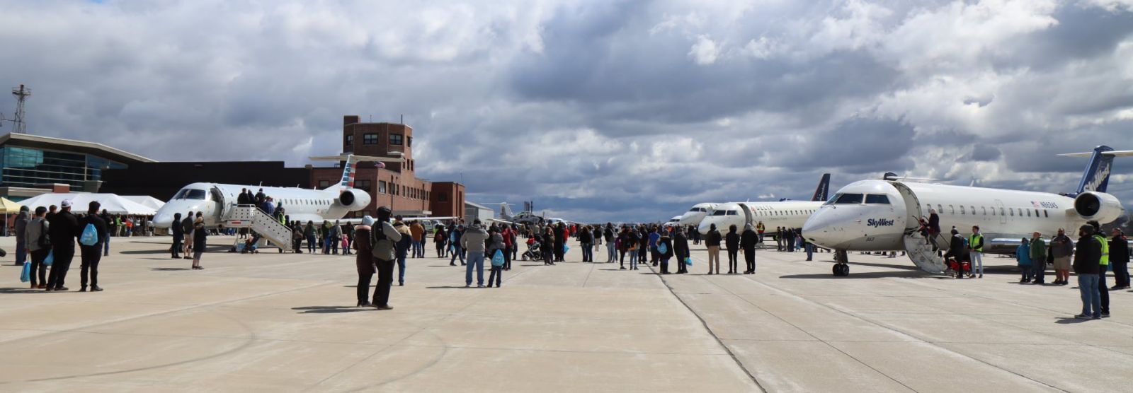 A variety of commercial aircraft were on display for public tours at Purdue Aviation Day in 2022. (Purdue University photo/John O'Malley)