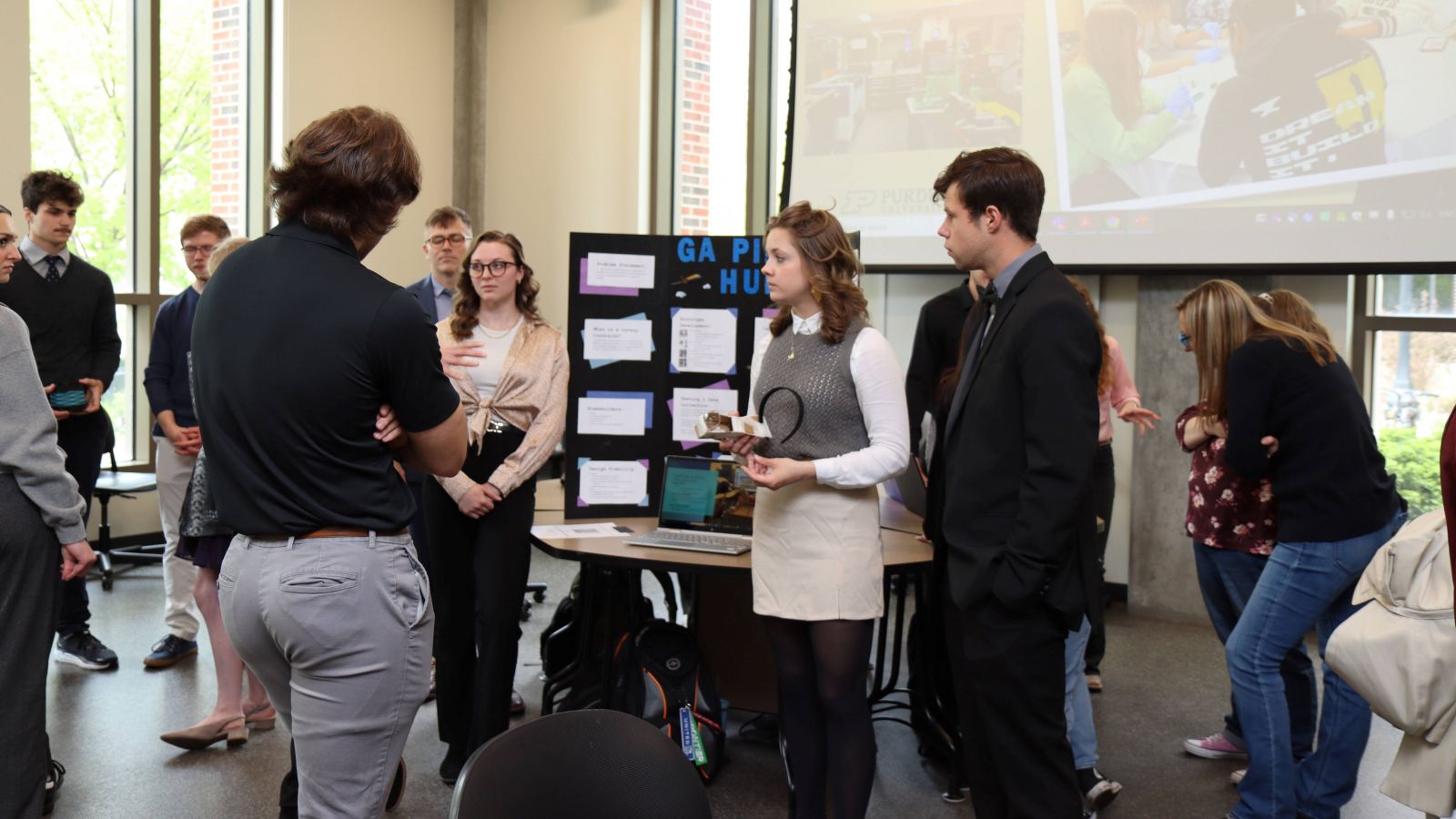The Pilot HUD team presents their work at the Design and Innovation Challenge. (Purdue University photo/John O'Malley)
