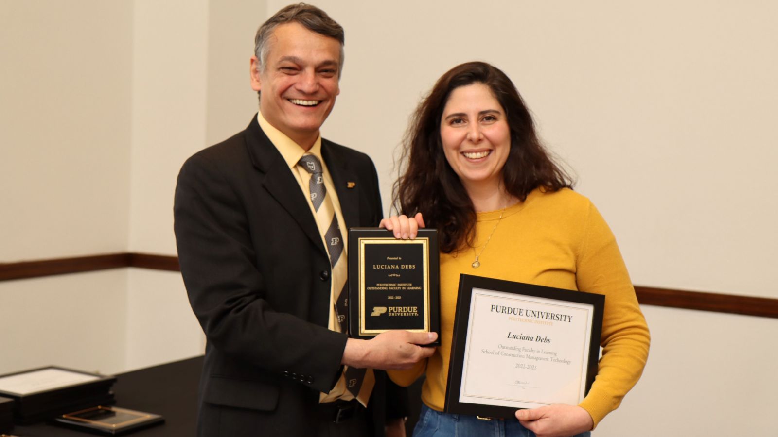 Luciana Debs, Outstanding Faculty in Learning Award winner, pictured with Castro-Lacouture.  (Purdue University photo/John O'Malley)