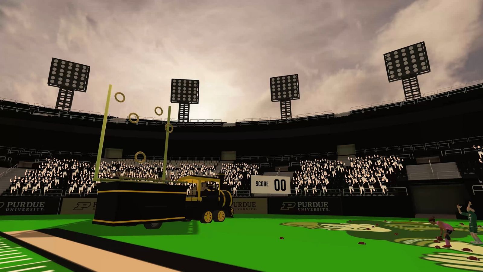 The in-game version of the Boilermaker Special, as it appears within the interactive Ross-Ade Stadium designed by Design Futures graduate students. (Courtesy of Iconic Engine)
