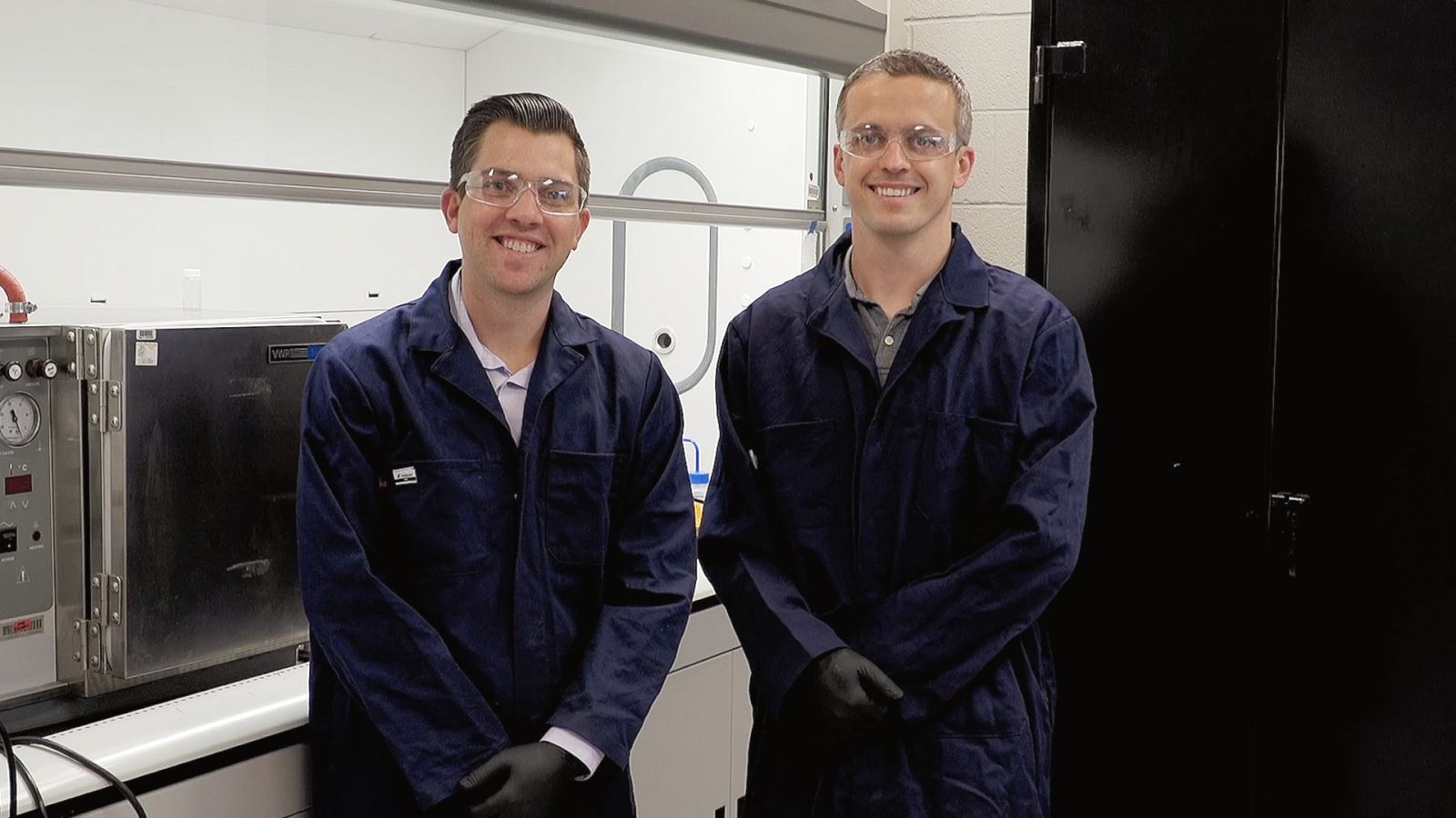 Jason Ostanek, assistant professor of engineering technology, with Kyle Crompton (NSWC Crane photo)