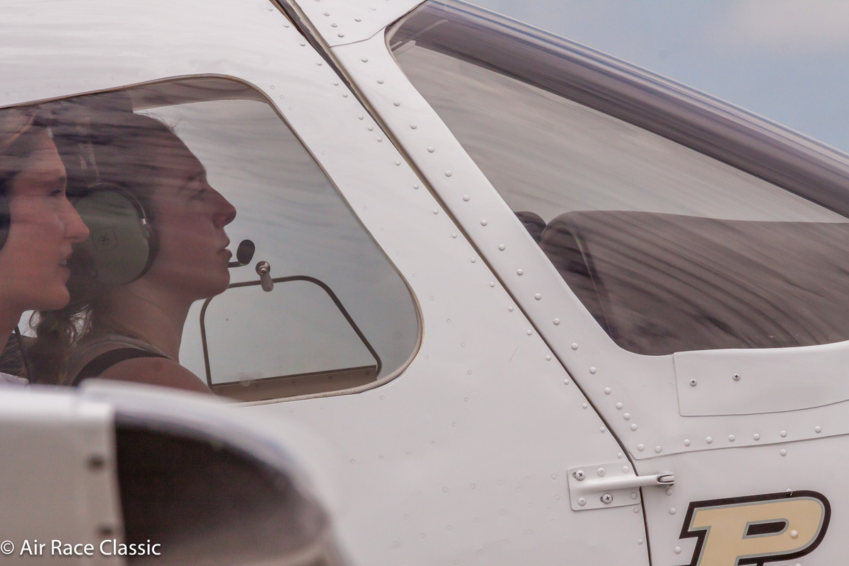 Copilot Morgan Mallow (left) and pilot Alex Small land at the Air Race Classic's "Terminus" in Homestead, Florida on Friday, June 23. (Photo provided by Air Race Classic)