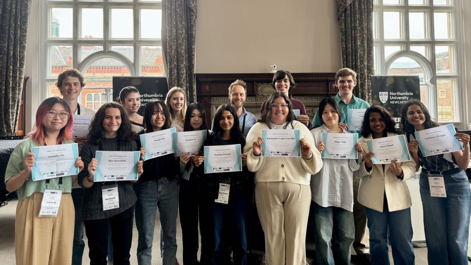 Parsons (center) with the Purdue student group participating in Northumbria University's Digital Civics Exchange. (Photo provided)