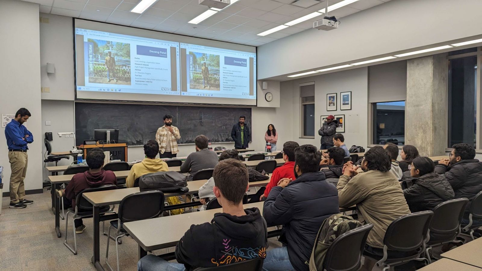 The first meeting of the CIT Graduate Student Association (CGSA), with the organization's first president, Devang Patel, speaking at front. (Photo provided)